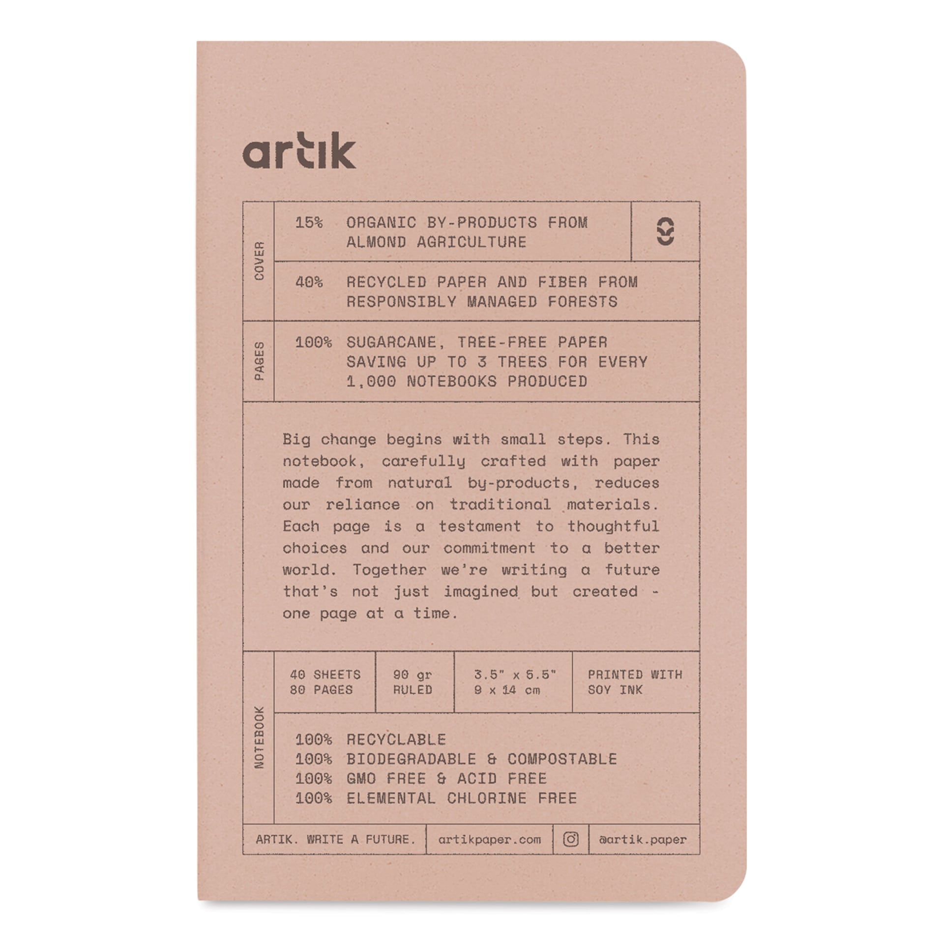 Artik Singer Sewn Notebook - Almond, 3-1/2" x 5-1/2", Ruled, Pkg of 3, front cover