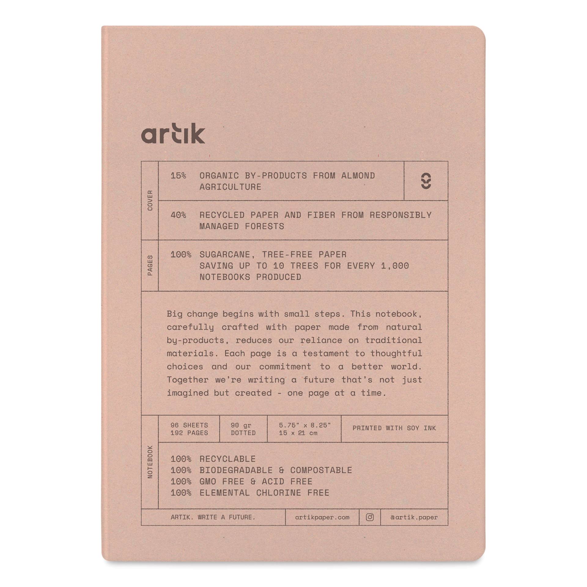 Artik Hardcover Notebook - Almond, 5-3/4" x 8-1/4", Dot Grid, front