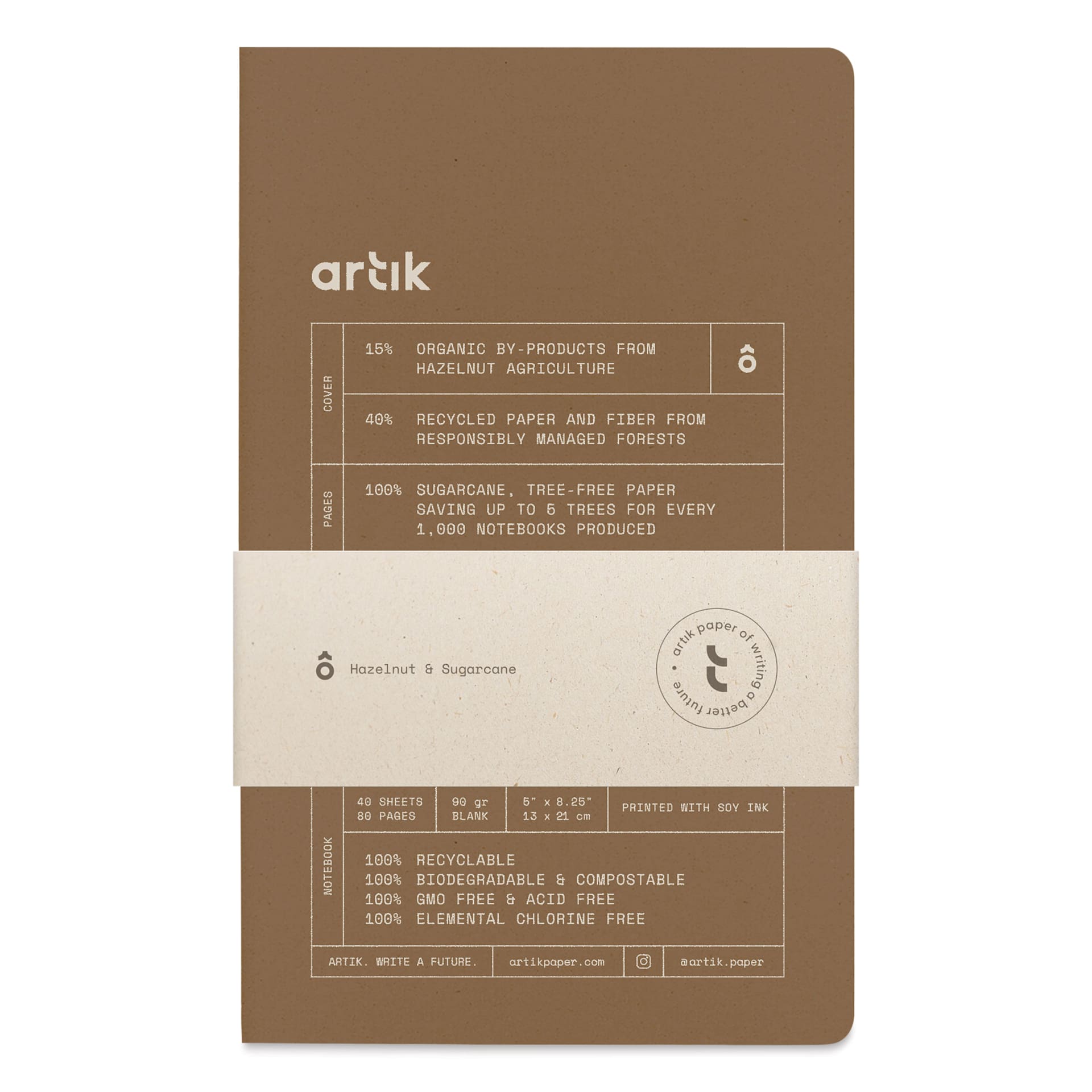 Artik Singer Sewn Notebook - Hazelnut, 5" x 8-1/4", Blank, Pkg of 2, packaging
