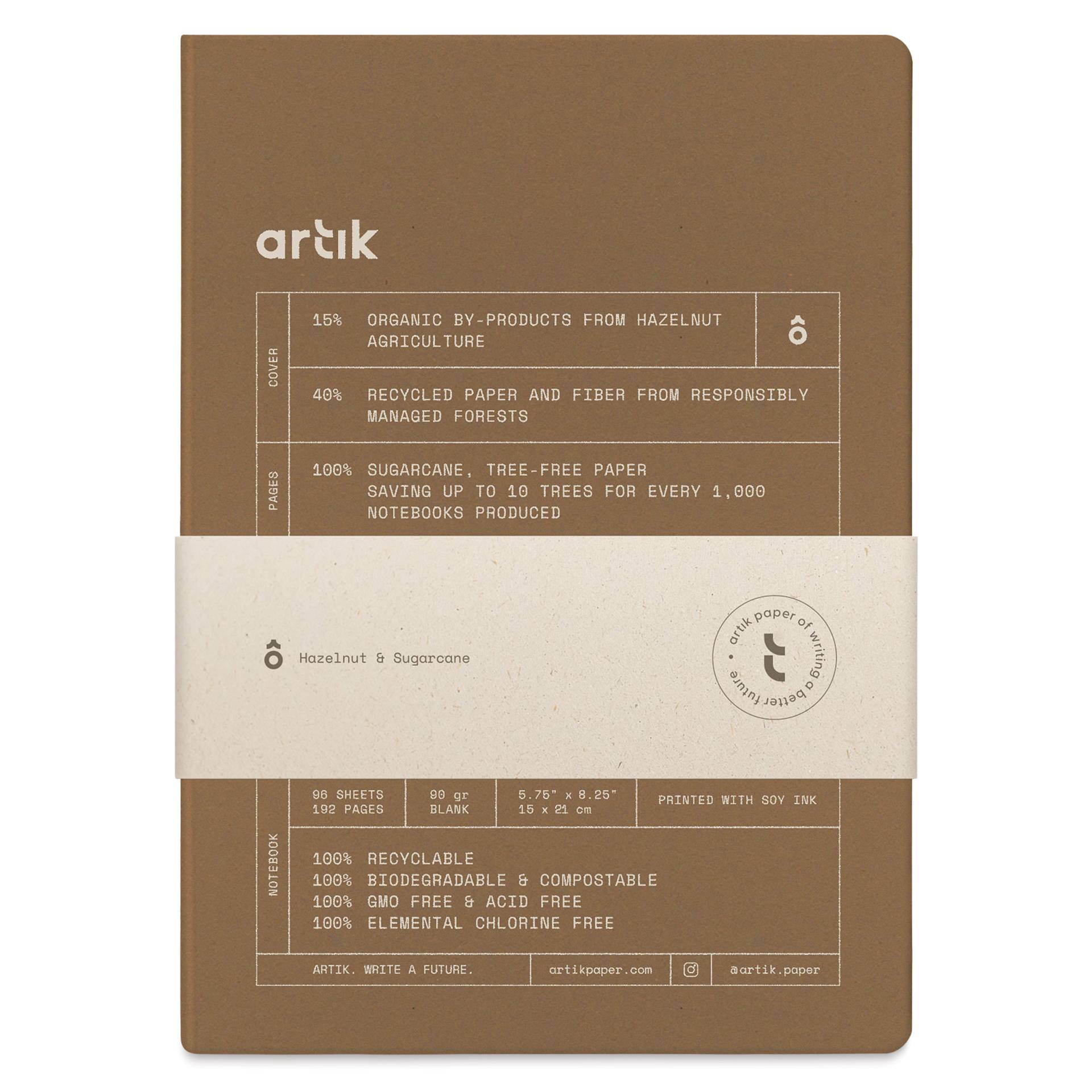 Artik Hardcover Notebook - Hazelnut, 5-3/4" x 8-1/4", Blank, packaging