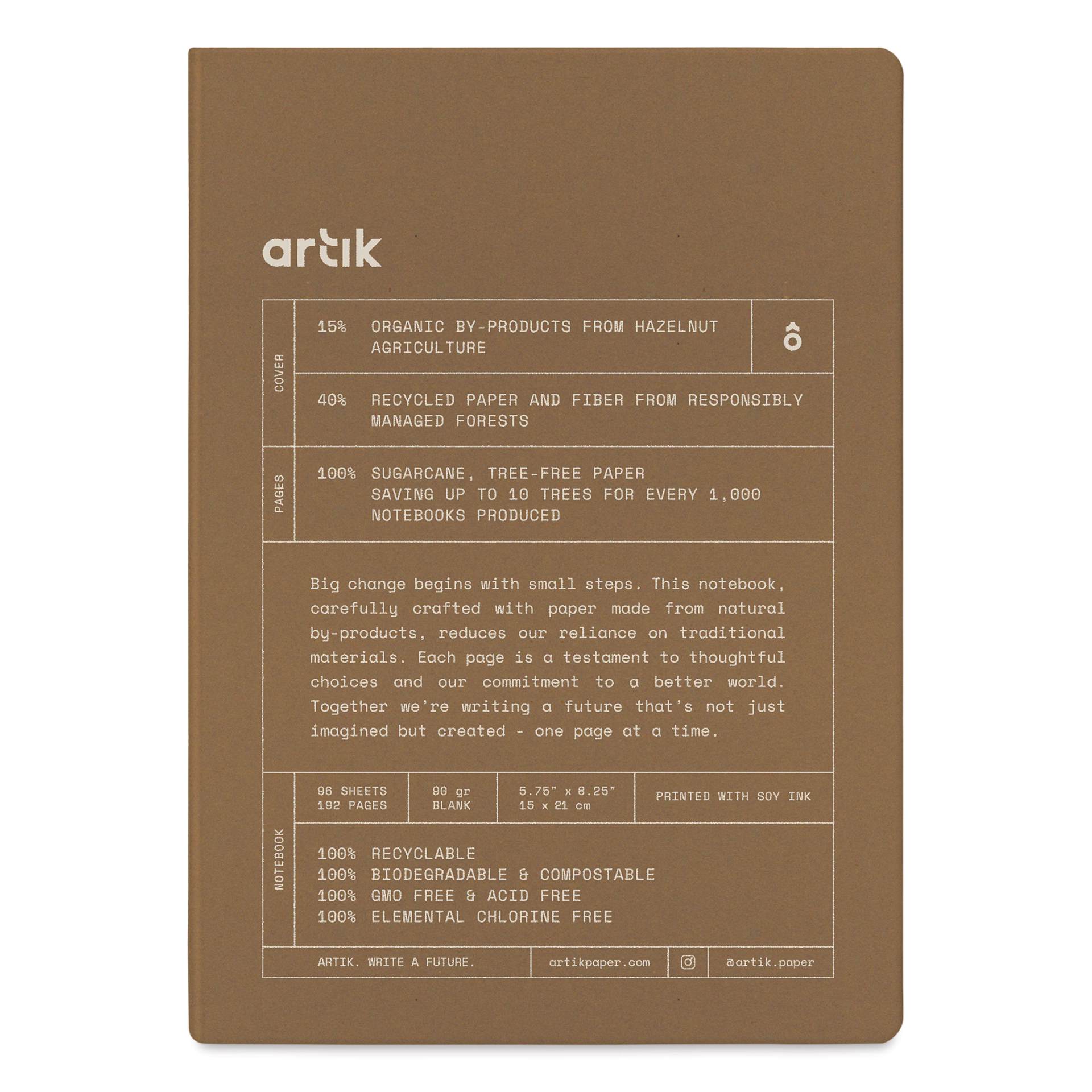 Artik Hardcover Notebook - Hazelnut, 5-3/4" x 8-1/4", Blank, front