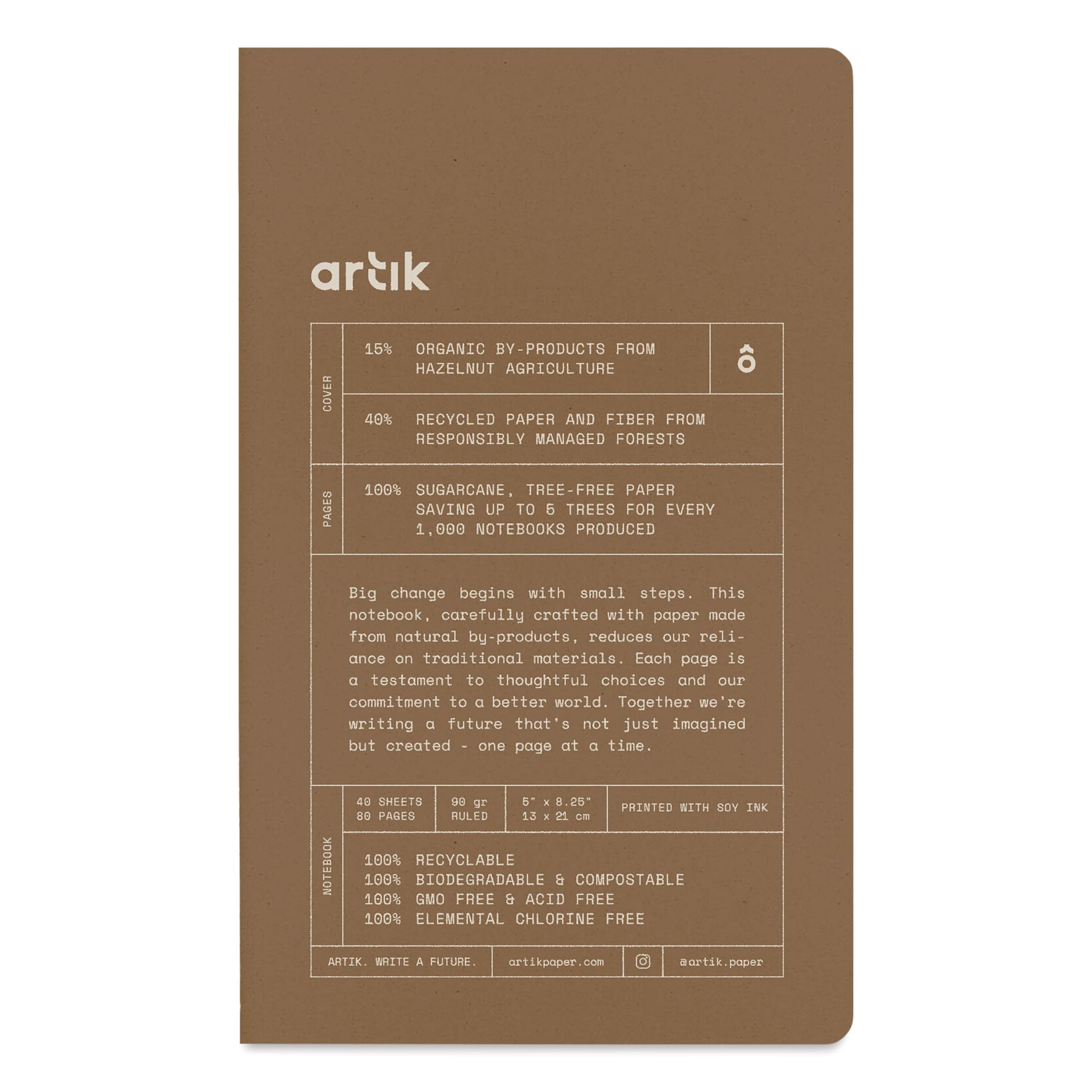 Artik Singer Sewn Notebook - Hazelnut, 5" x 8-1/4", Ruled, Pkg of 2, front cover