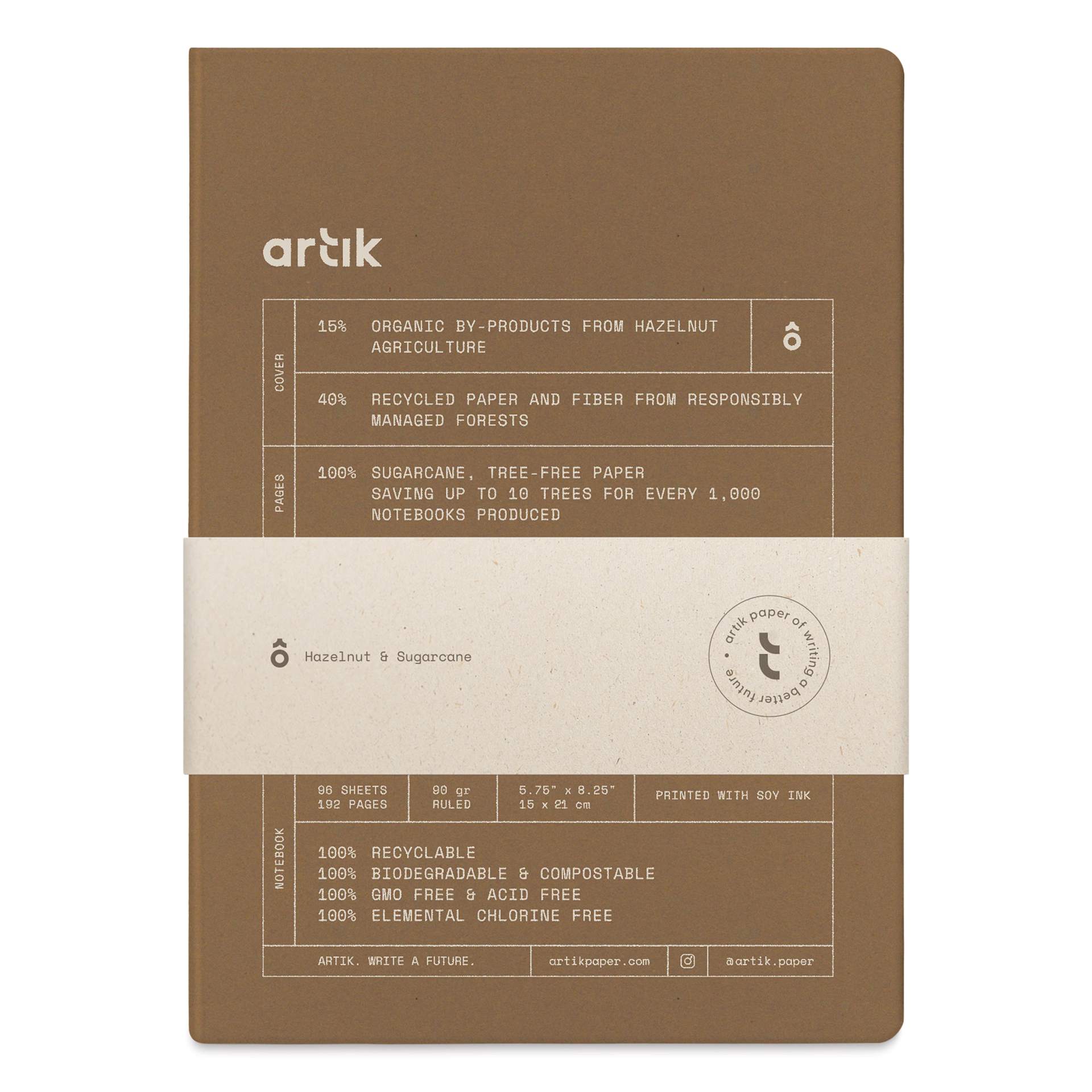 Artik Hardcover Notebook - Hazelnut, 5-3/4" x 8-1/4", Ruled, packaging