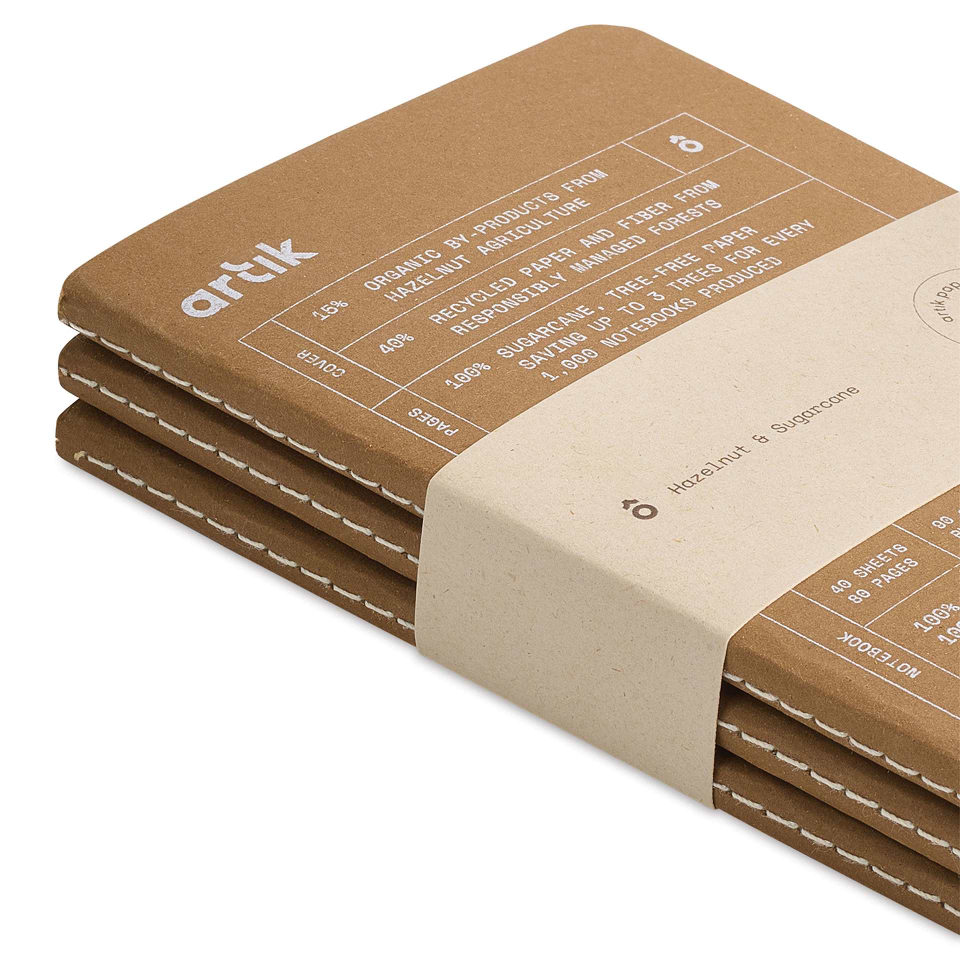 Artik Singer Sewn Notebook - Hazelnut, 3-1/2" x 5-1/2", Ruled, Pkg of 3