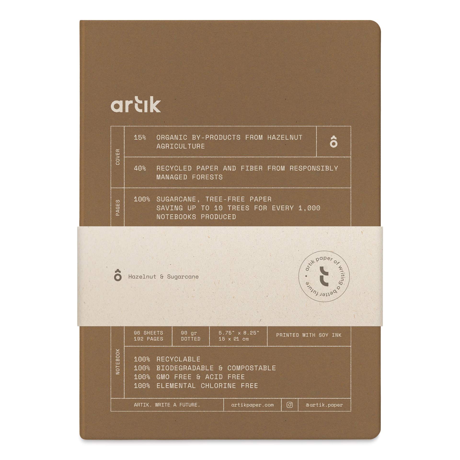 Artik Hardcover Notebook - Hazelnut, 5-3/4" x 8-1/4", Dot Grid, packaging