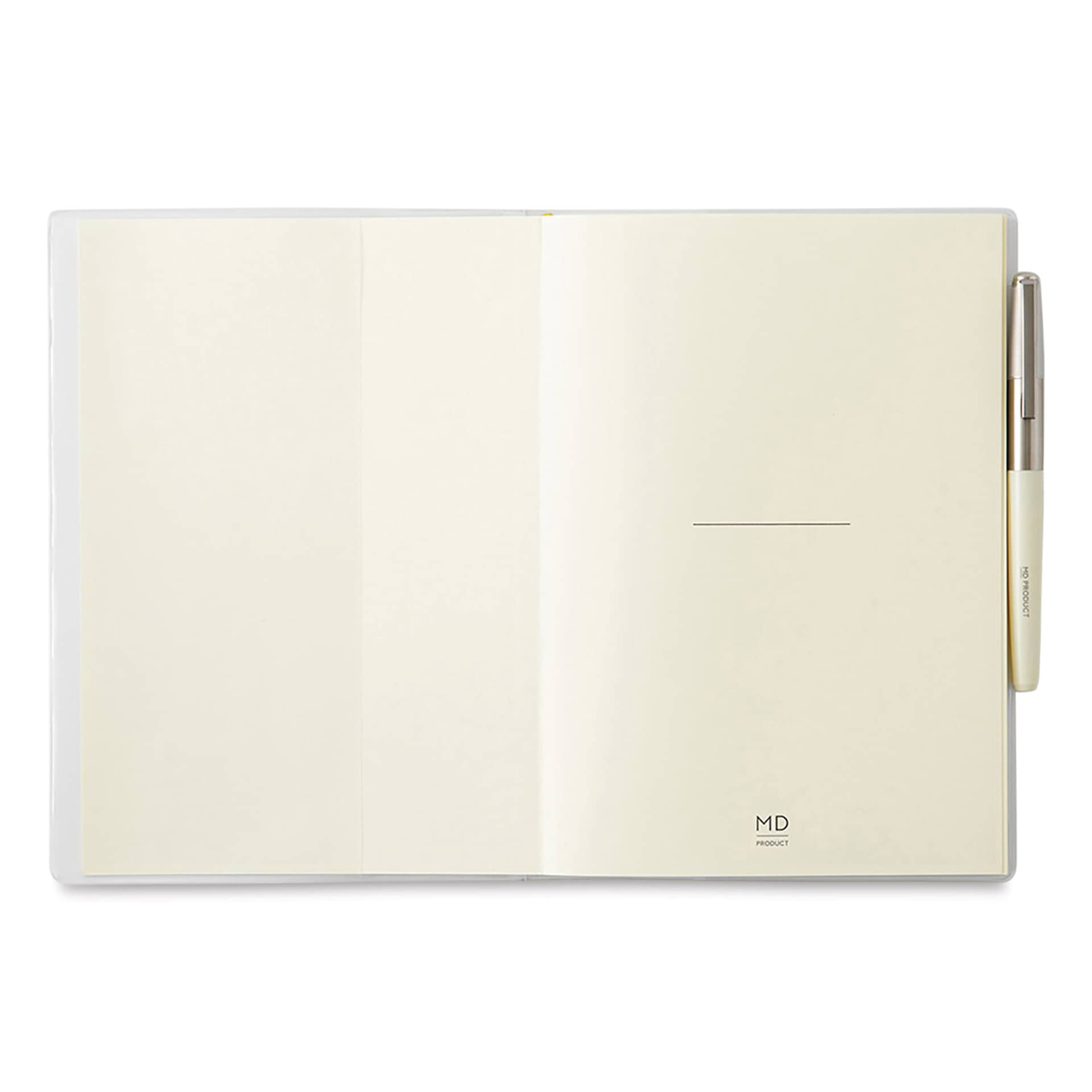 Midori MD Notebook Cover - A5, Clear, open notebook