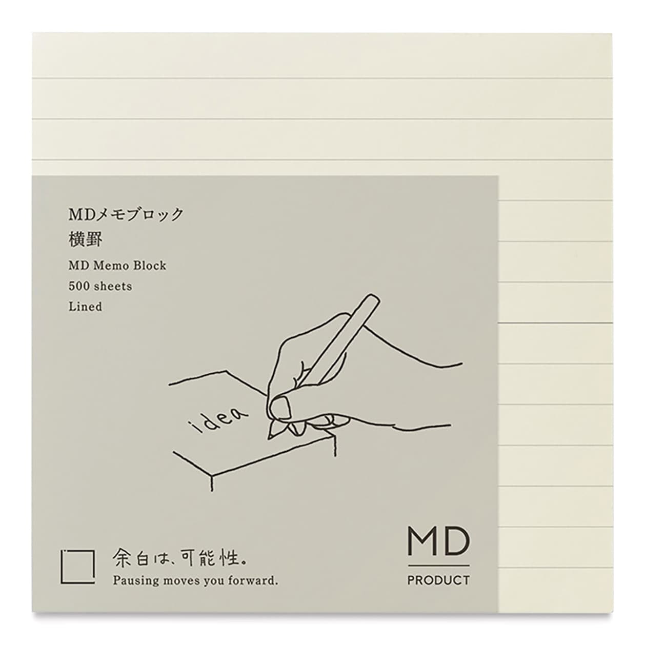 Midori MD Memo Block - 3.9" x 3.9", Lined, White, packaging