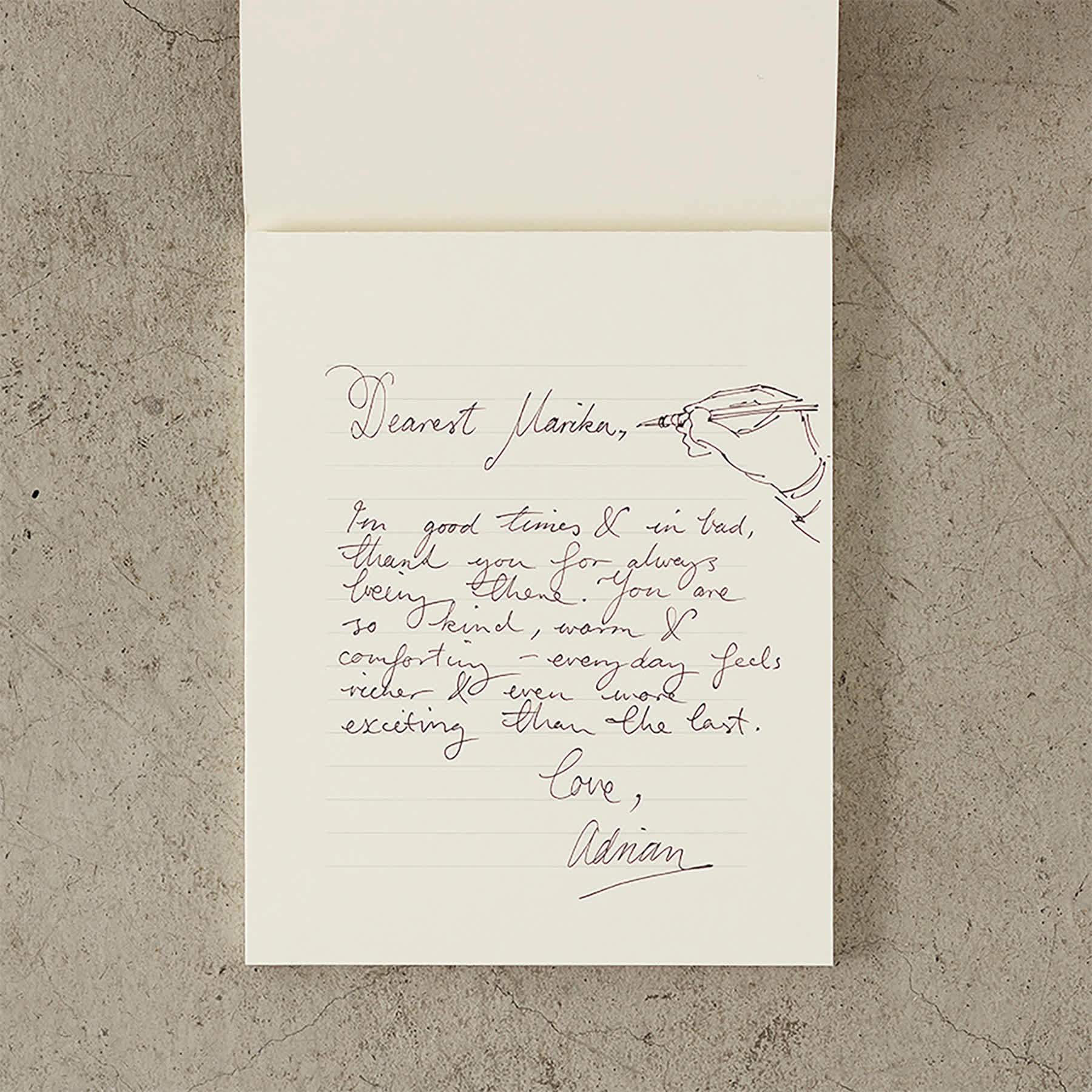 Midori MD Letter Pad - A5, Ruled, White, 50 Sheets, note written on pad