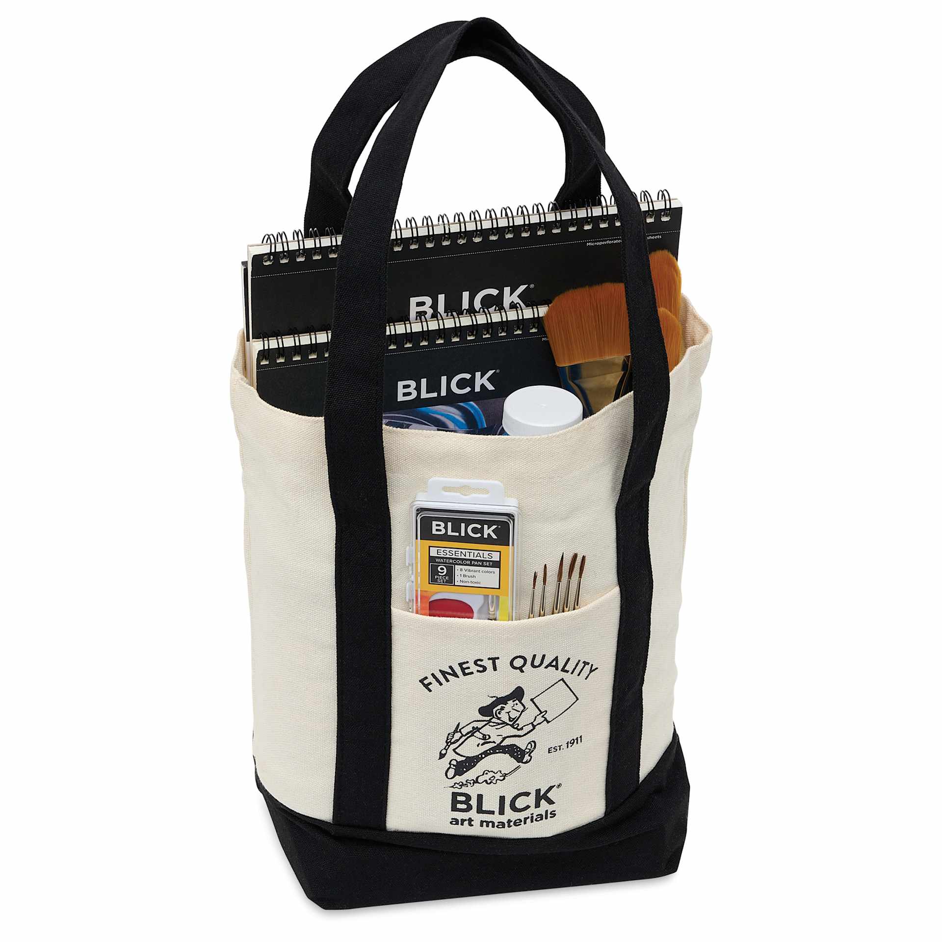 Blick Mini Canvas Tote - handles up on tote filled with art supplies