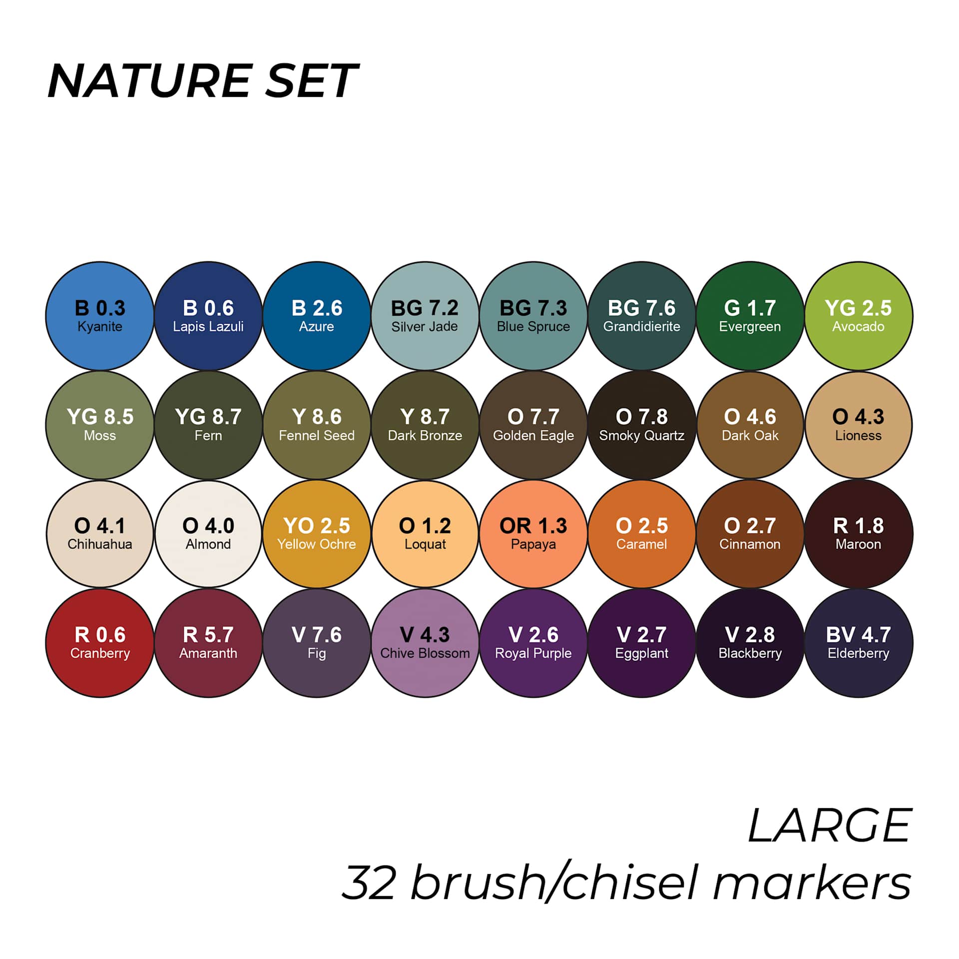 Nature Set. Large. 32 brush/chisel markers.