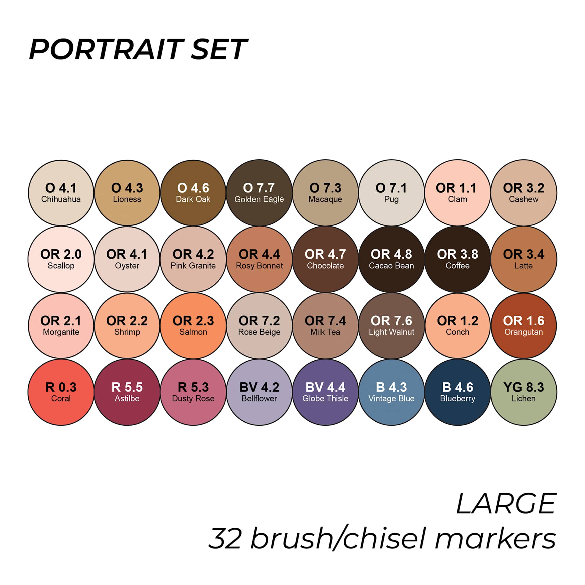 Portrait Set. Large. 32 brush/chisel markers.