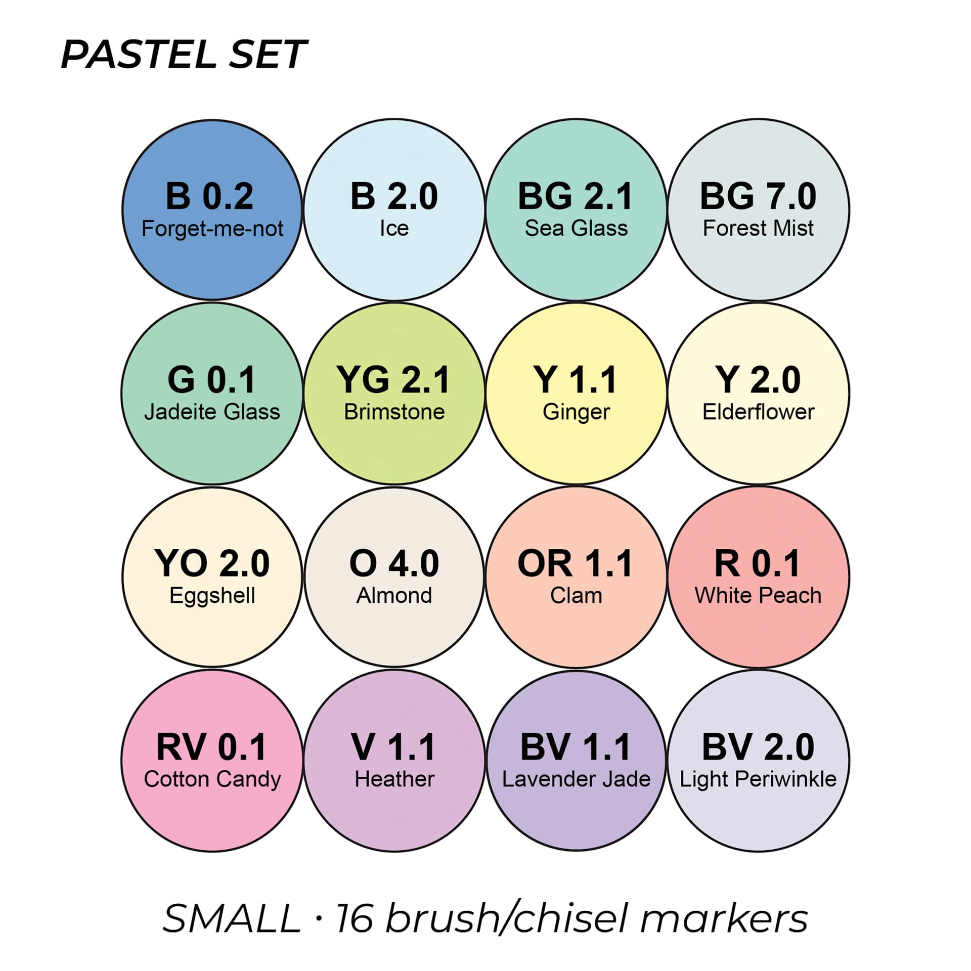 Pastel Set. Small. 16 brush/chisel markers.