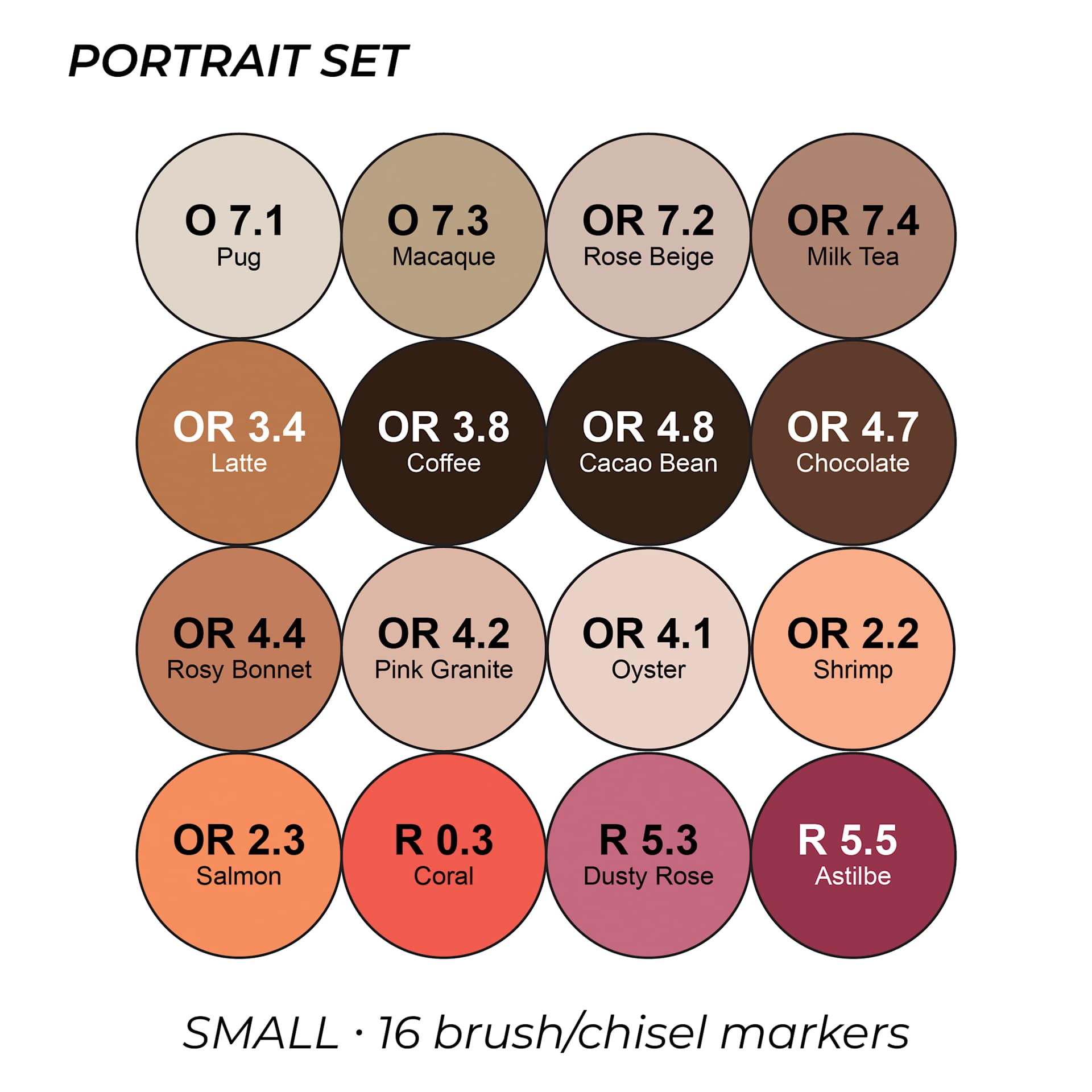 Portrait Set. Small. 16 brush/chisel markers.