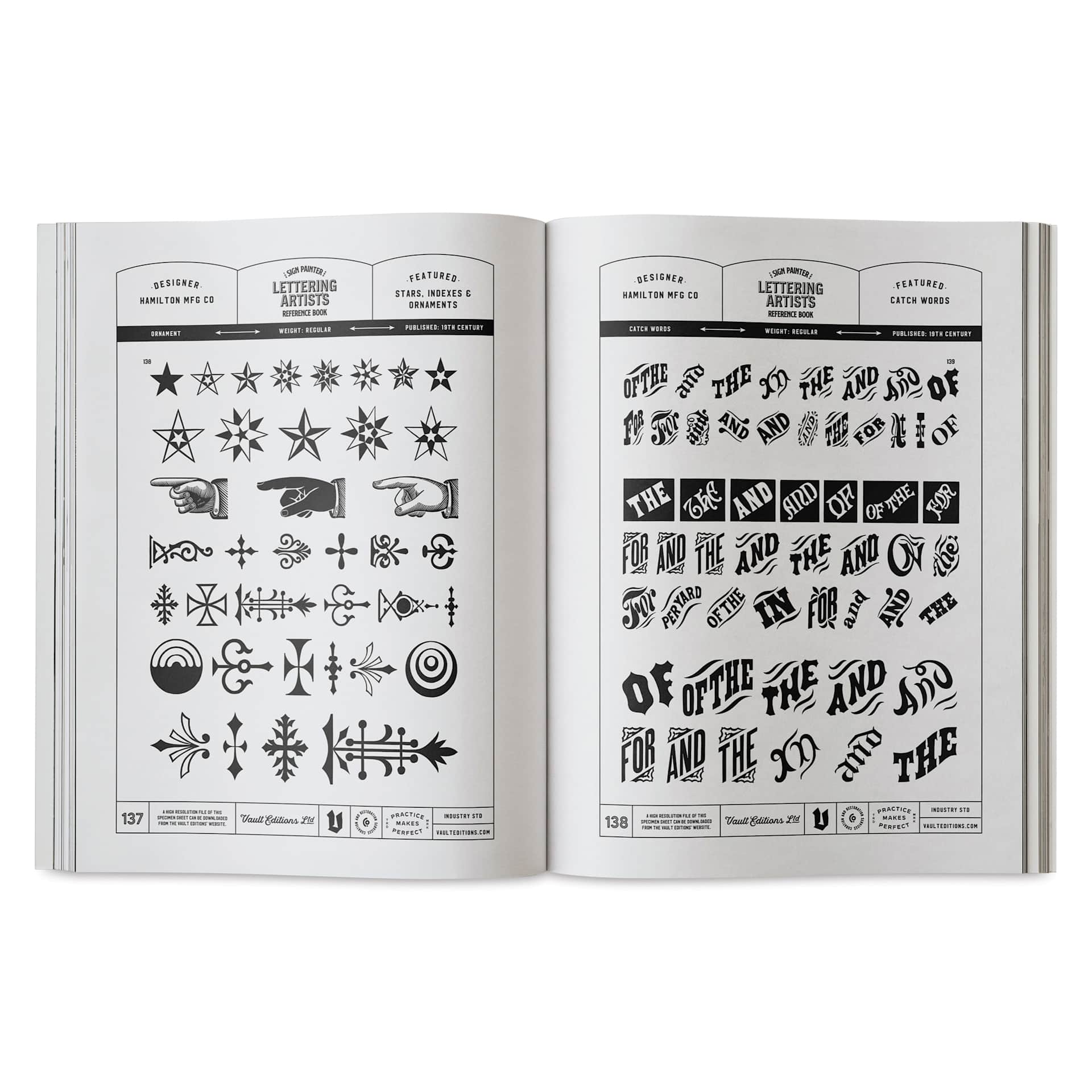 Vault Editions The Sign Painter and Lettering Artists Reference Book, Stars, Indexes, and Ornaments and Catch Words