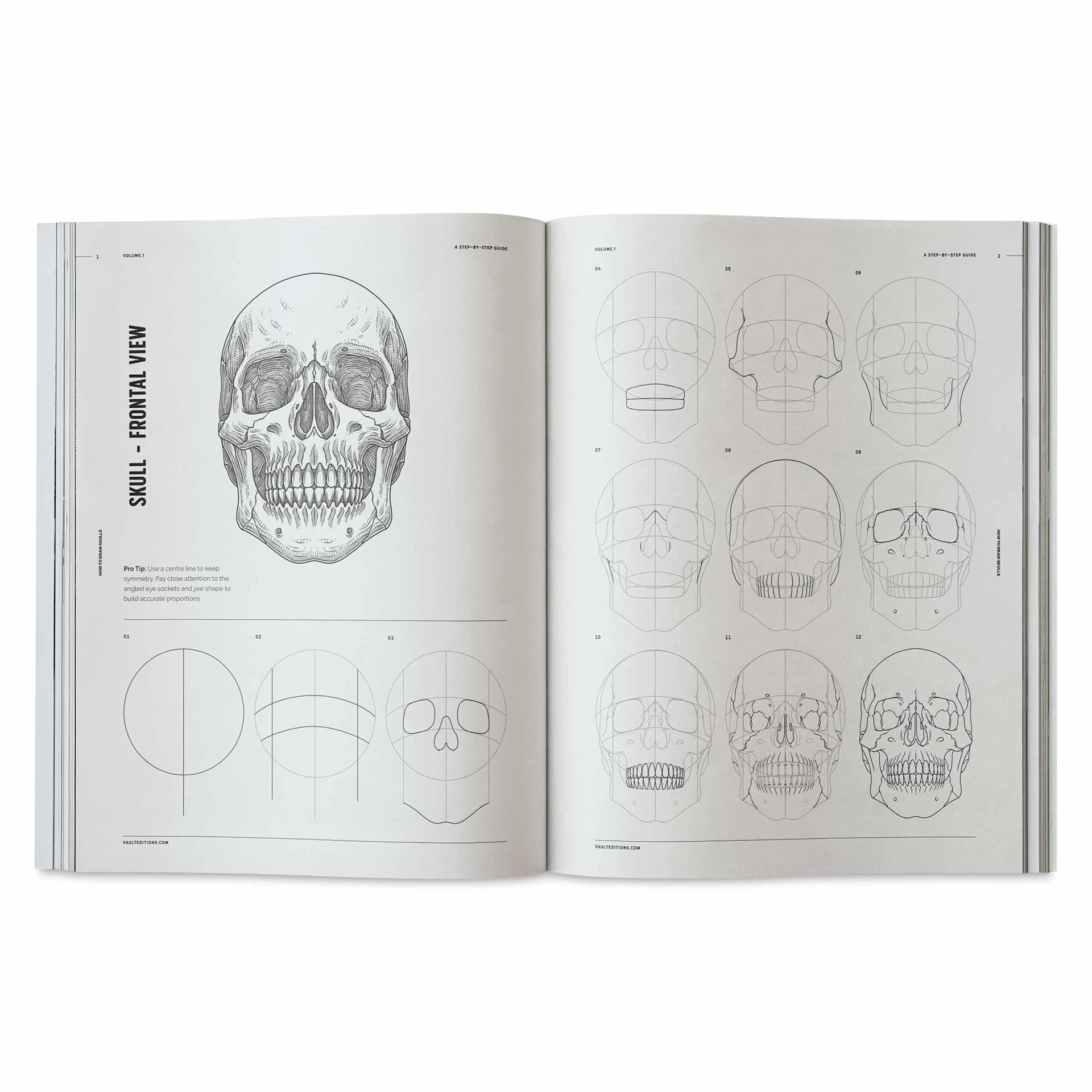 Vault Editions How to Draw Skulls, skull, frontal view