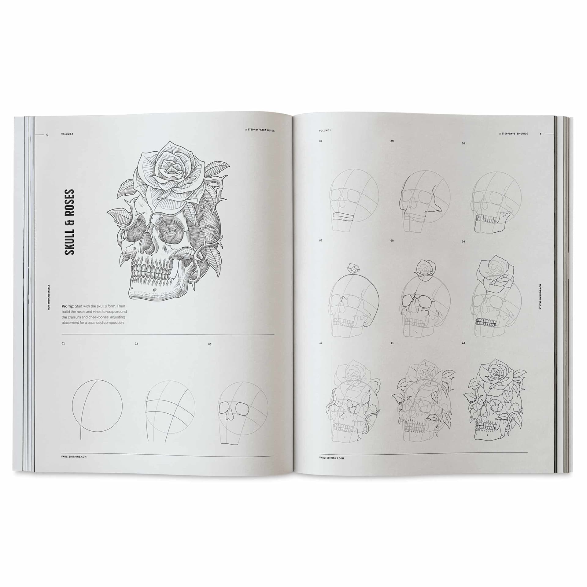 Vault Editions How to Draw Skulls, skull and roses