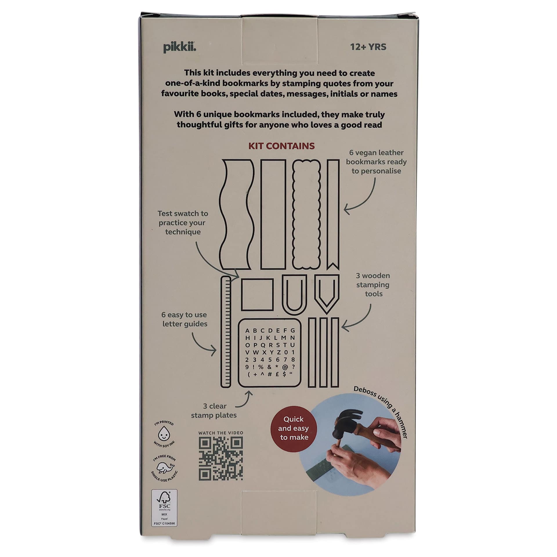 Pikkii Personalized Bookmarks DIY Kit, back of packaging