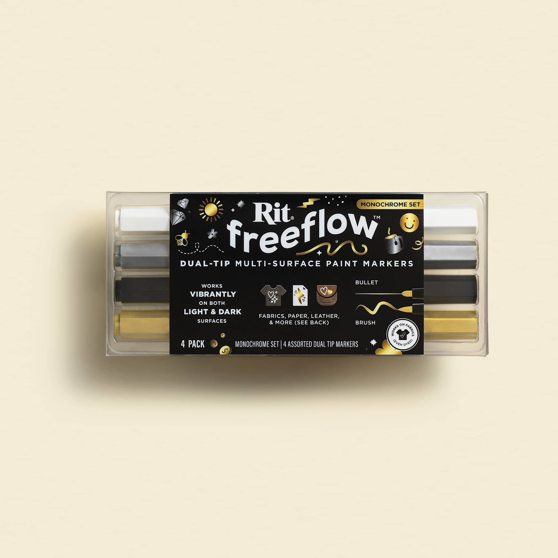 Rit FreeFlow Dual-Tip Multi-Surface Paint Markers - Set of 4, Monochrome