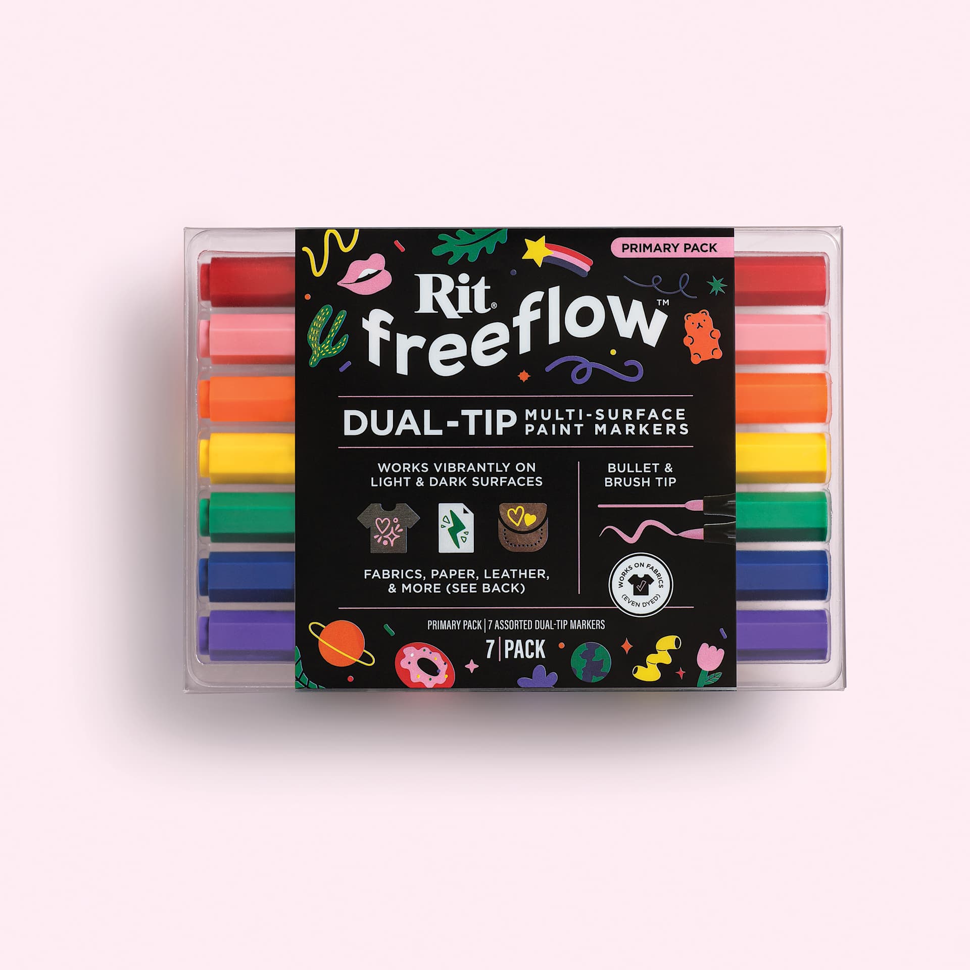 Rit FreeFlow Dual-Tip Multi-Surface Paint Marker Sets - Set of 7, Primary