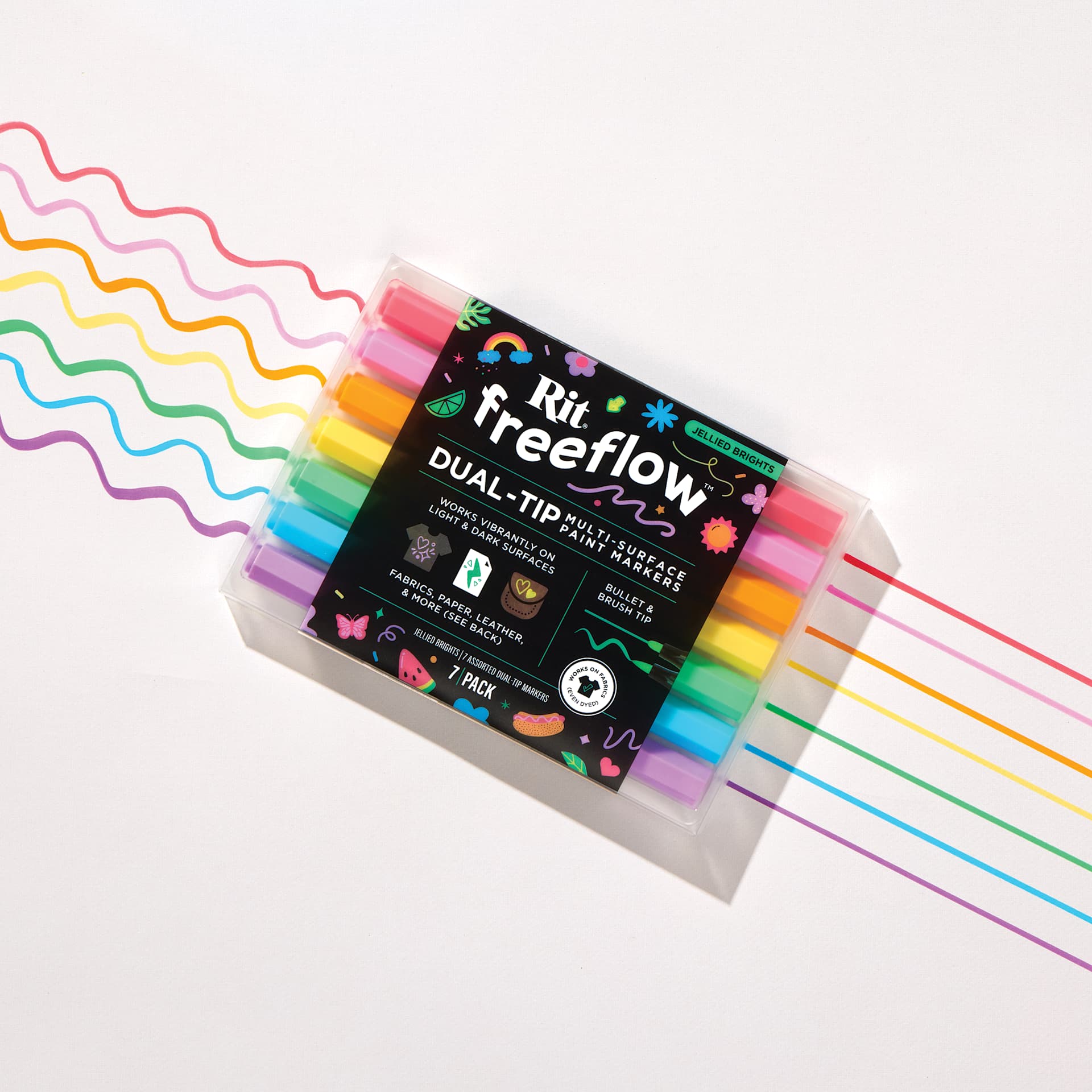 Rit FreeFlow Dual-Tip Multi-Surface Paint Marker Sets - Set of 7, Jellied Brights, swatches