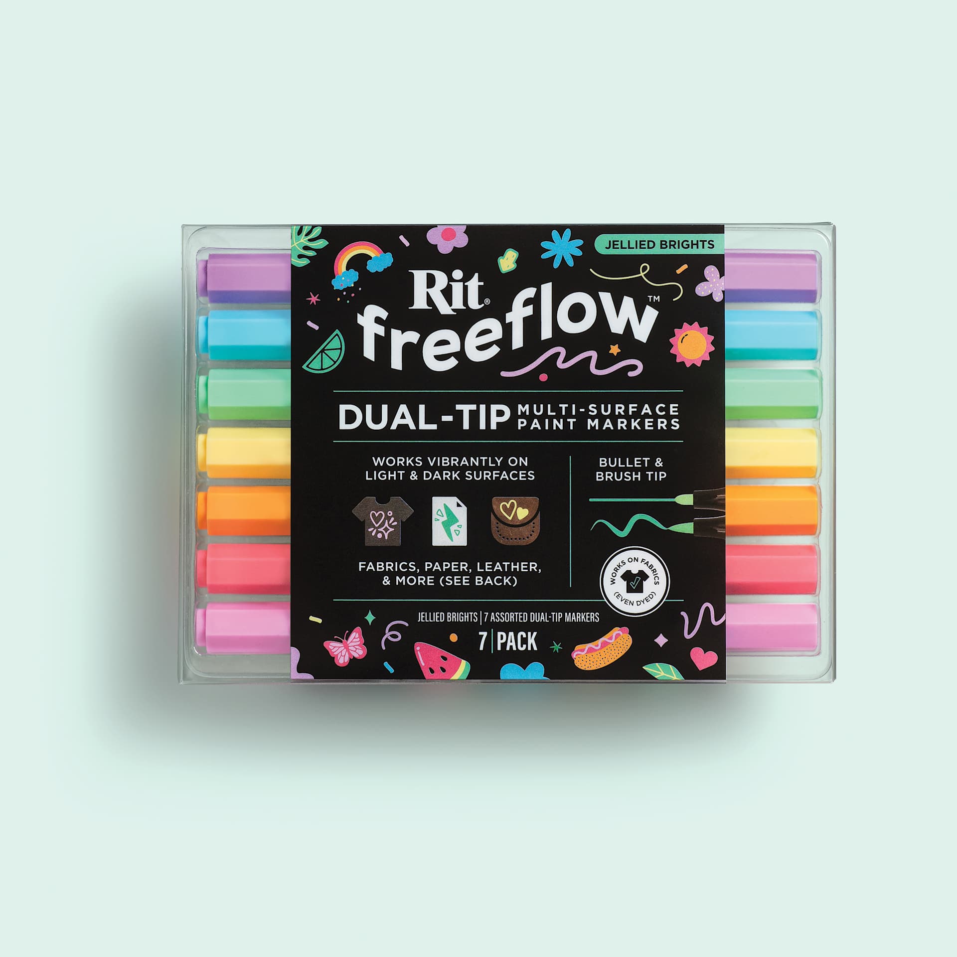 Rit FreeFlow Dual-Tip Multi-Surface Paint Marker Sets - Set of 7, Jellied Brights