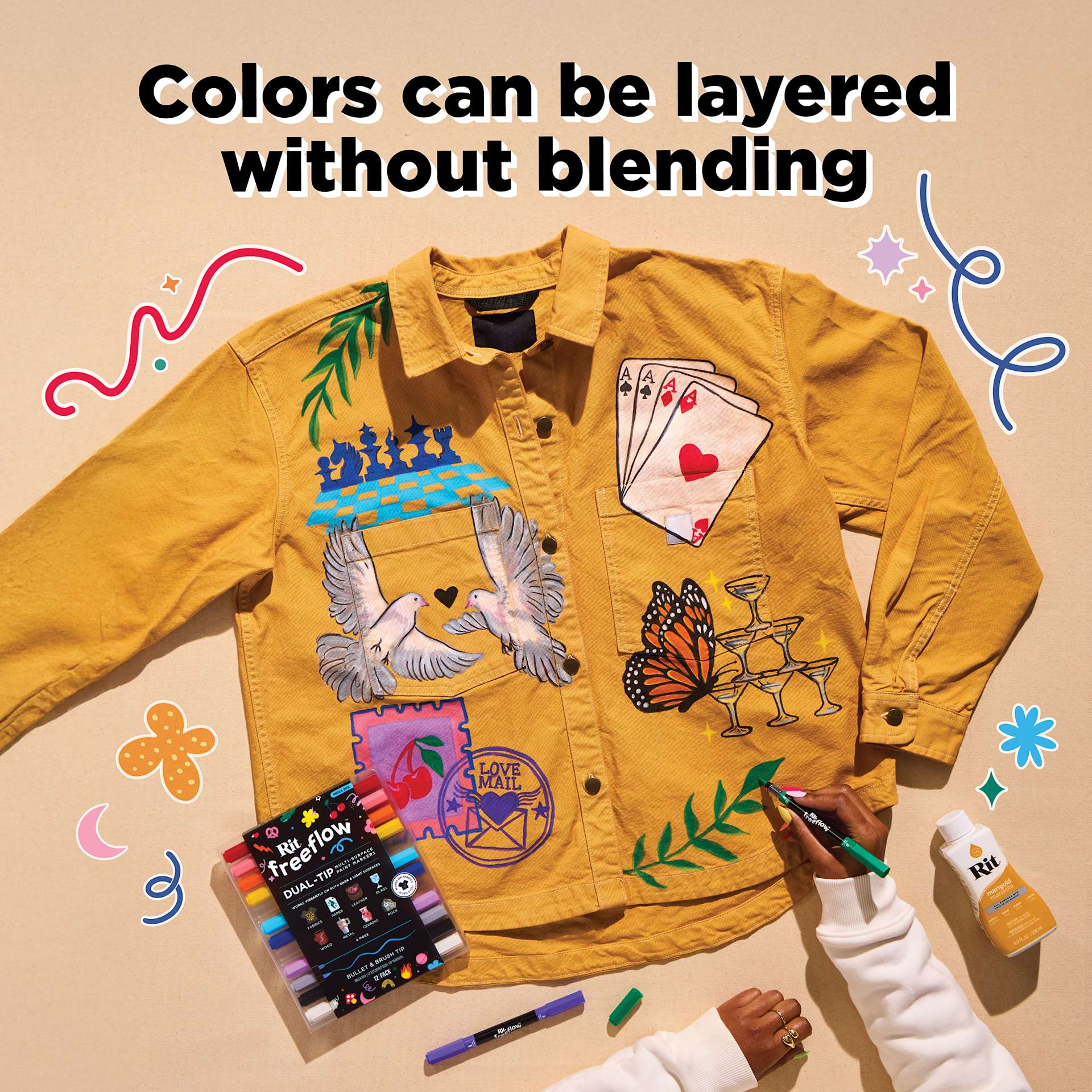 Colors can be layered without blending. 