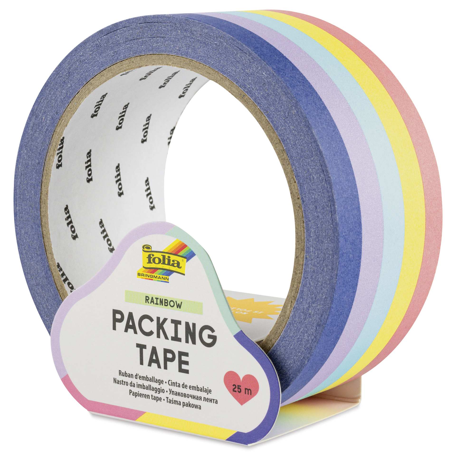 Folia Packing Tape - Rainbow, 2" x 82 ft Roll angled view