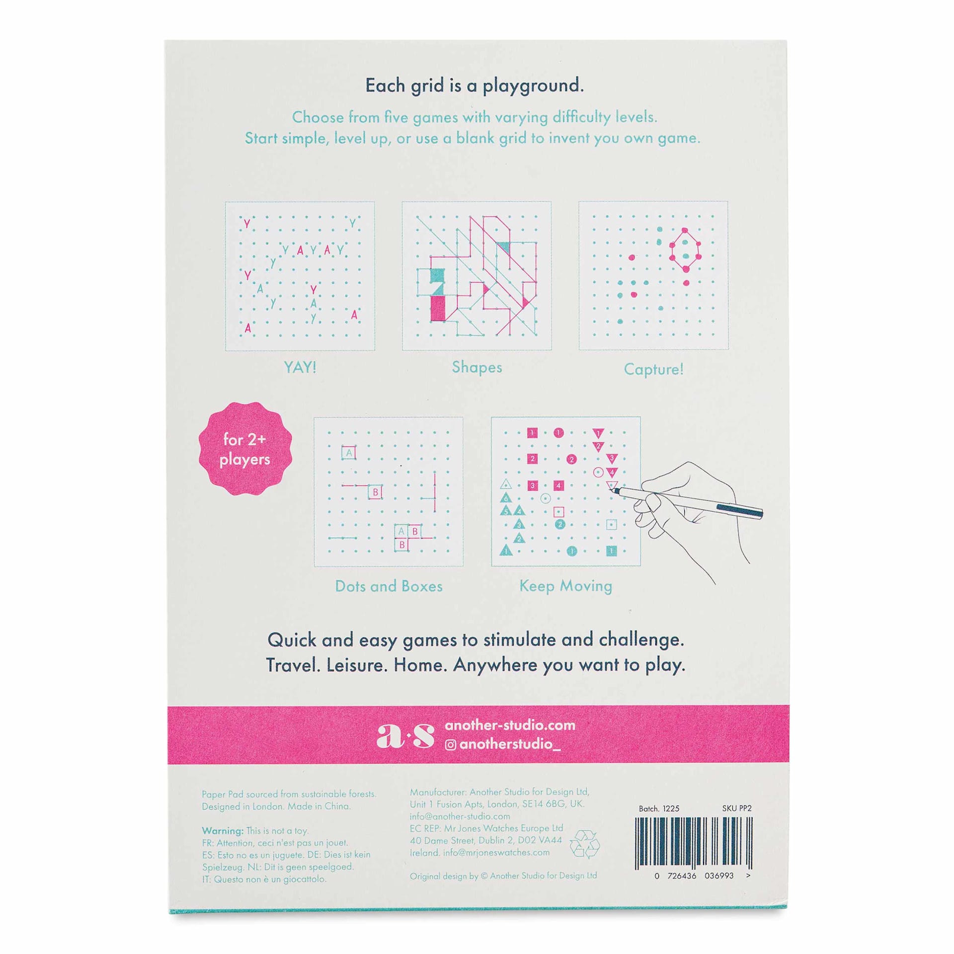 Another Studio Play Pad - 12-1/2 cm x 18 cm, Grid, back of pad