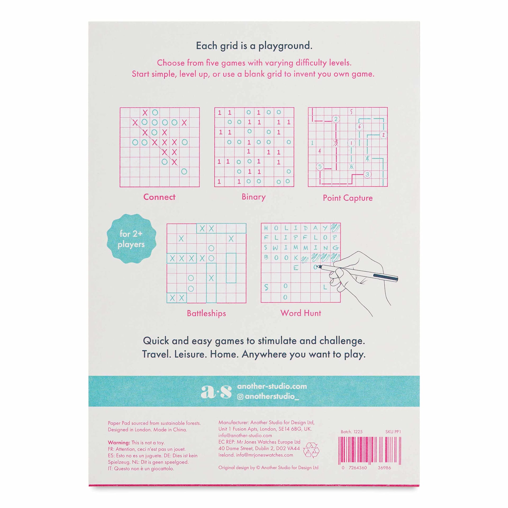 Another Studio Play Pad - 12-1/2 cm x 18 cm, Dot Grid, back of pad