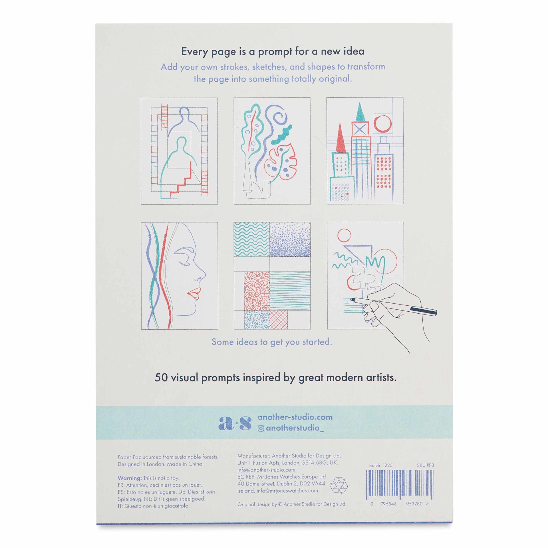 Another Studio Prompt Pad - 12-1/2 cm x 18 cm, Modern Art, back of pad
