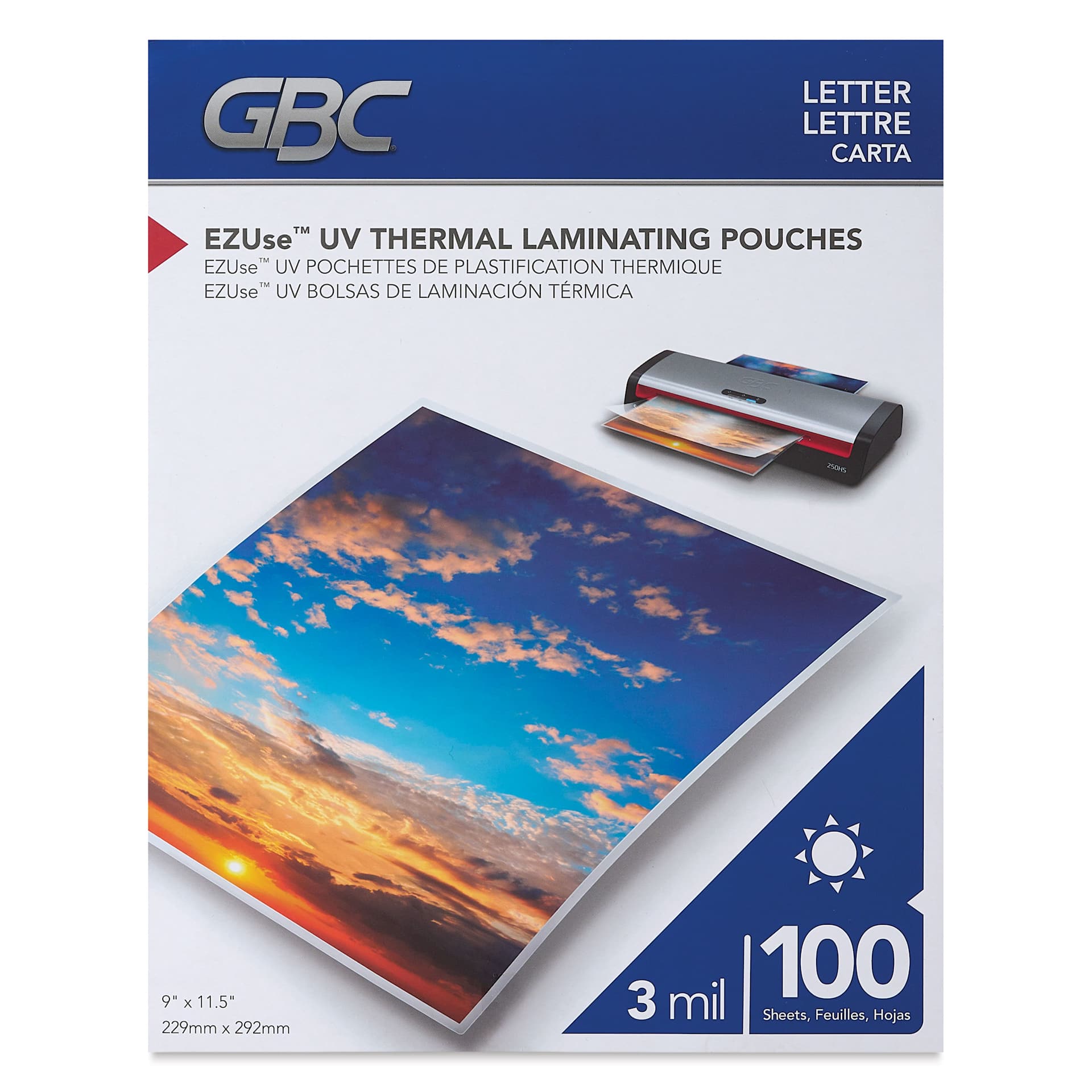 GBC EZUse UV Thermal Laminating Pouches - Pkg of 100, 3ml front of packaging