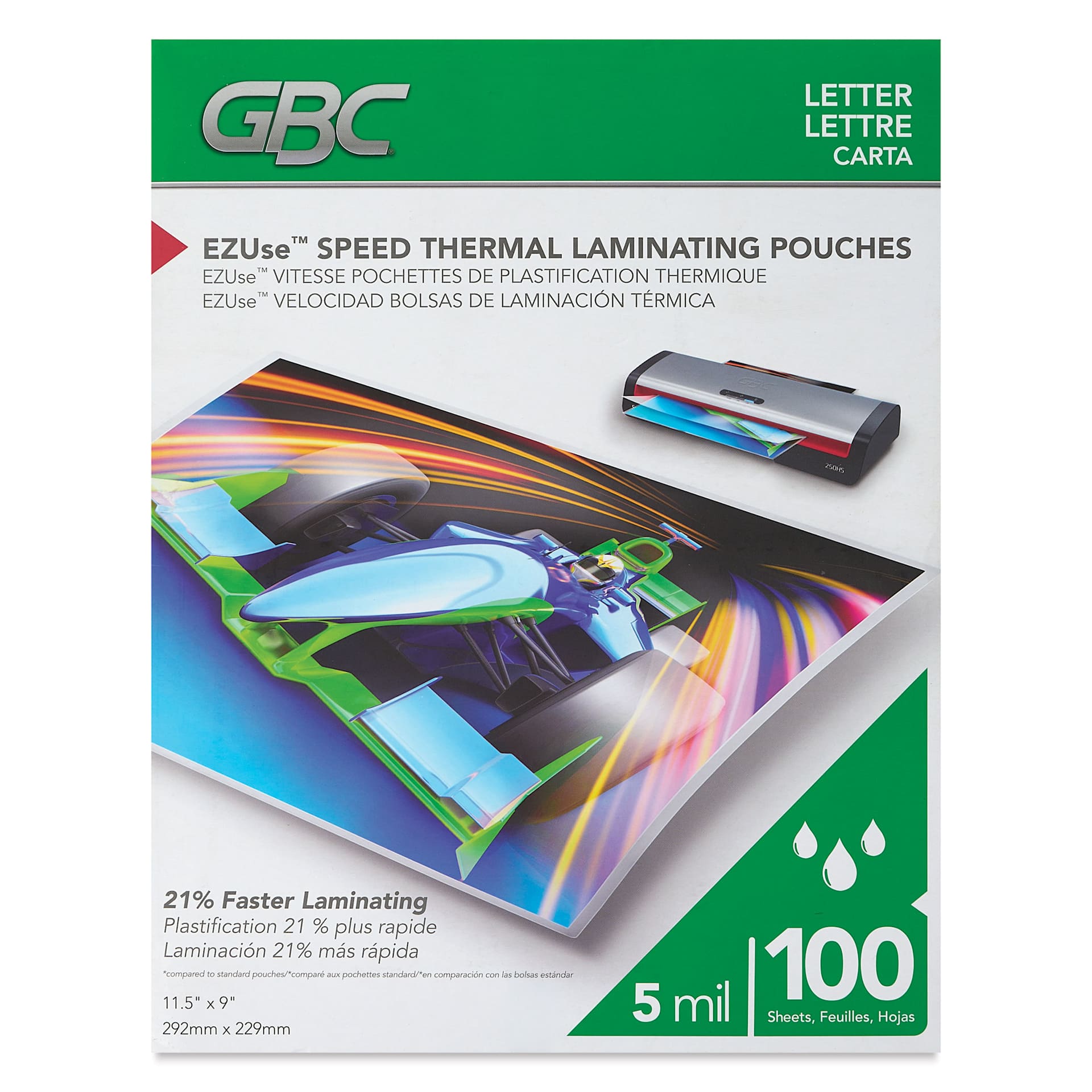 GBC EZUse Speed Thermal Laminating Pouches - Pkg of 100, 5ml front of packaging
