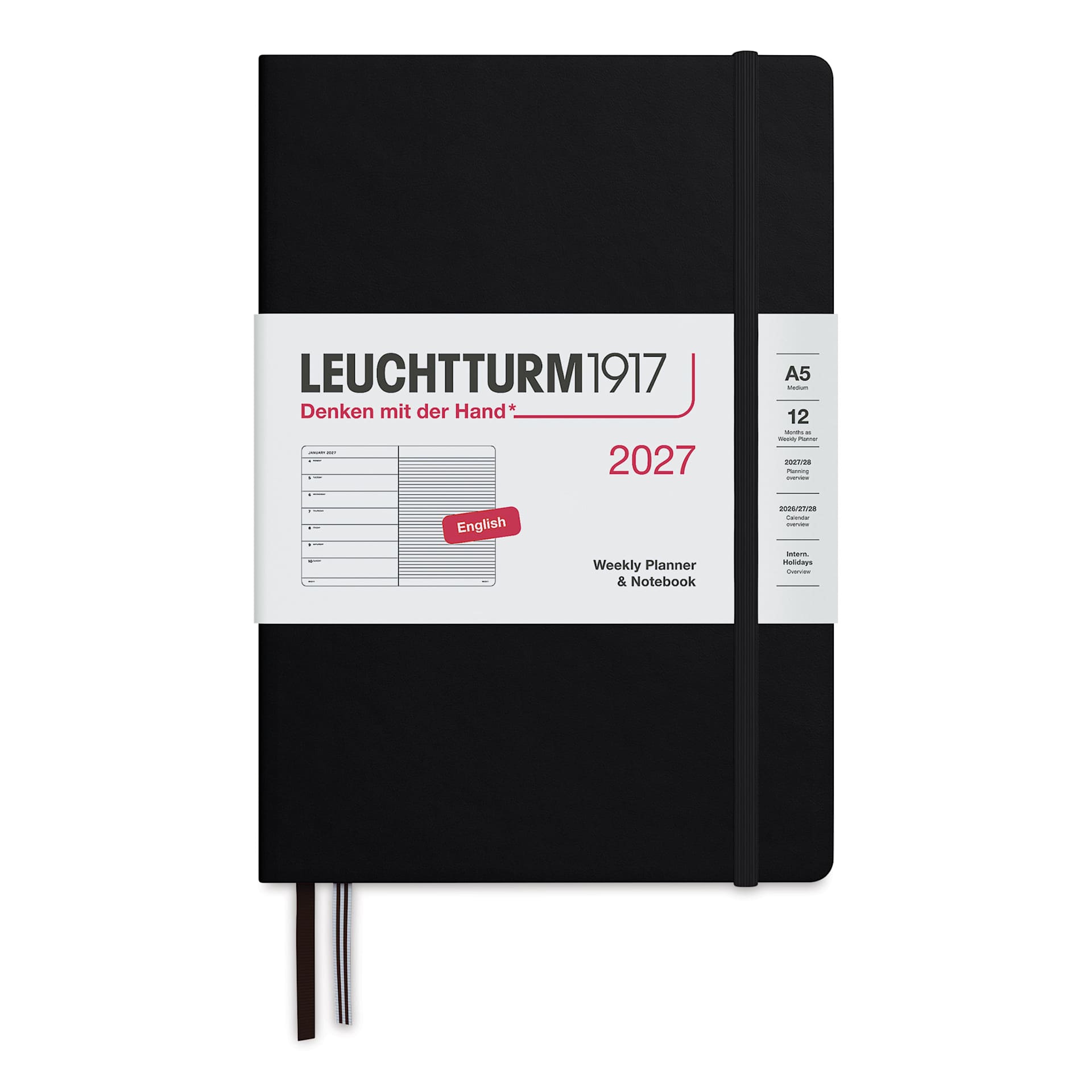 Leuchtturm1917 Weekly Planner & Notebook 2027 - 5-3/4" x 8-1/4", Black