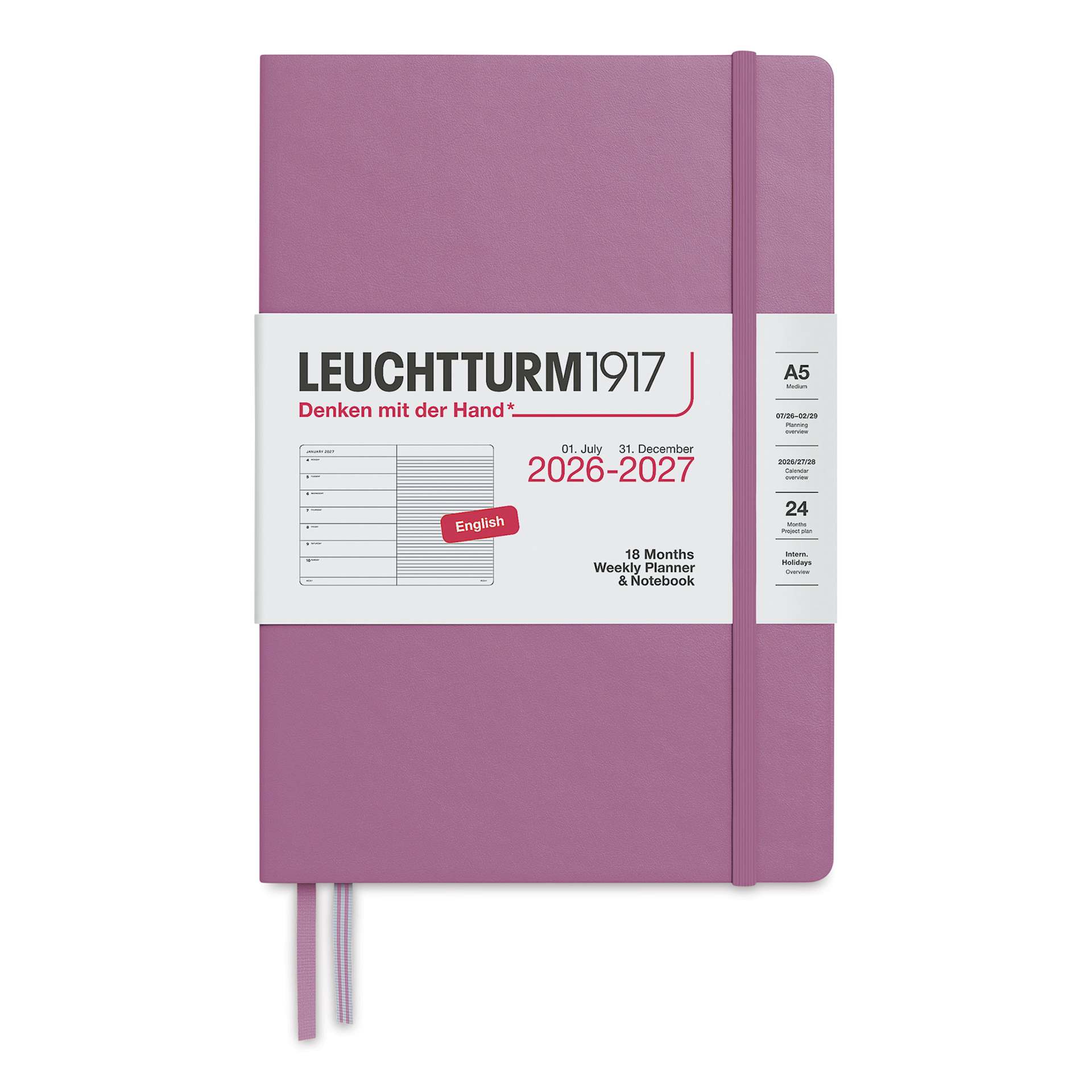 Leuchtturm1917 18-Month Weekly Planner & Notebook 2027 - 5-3/4" x 8-1/4", Rose