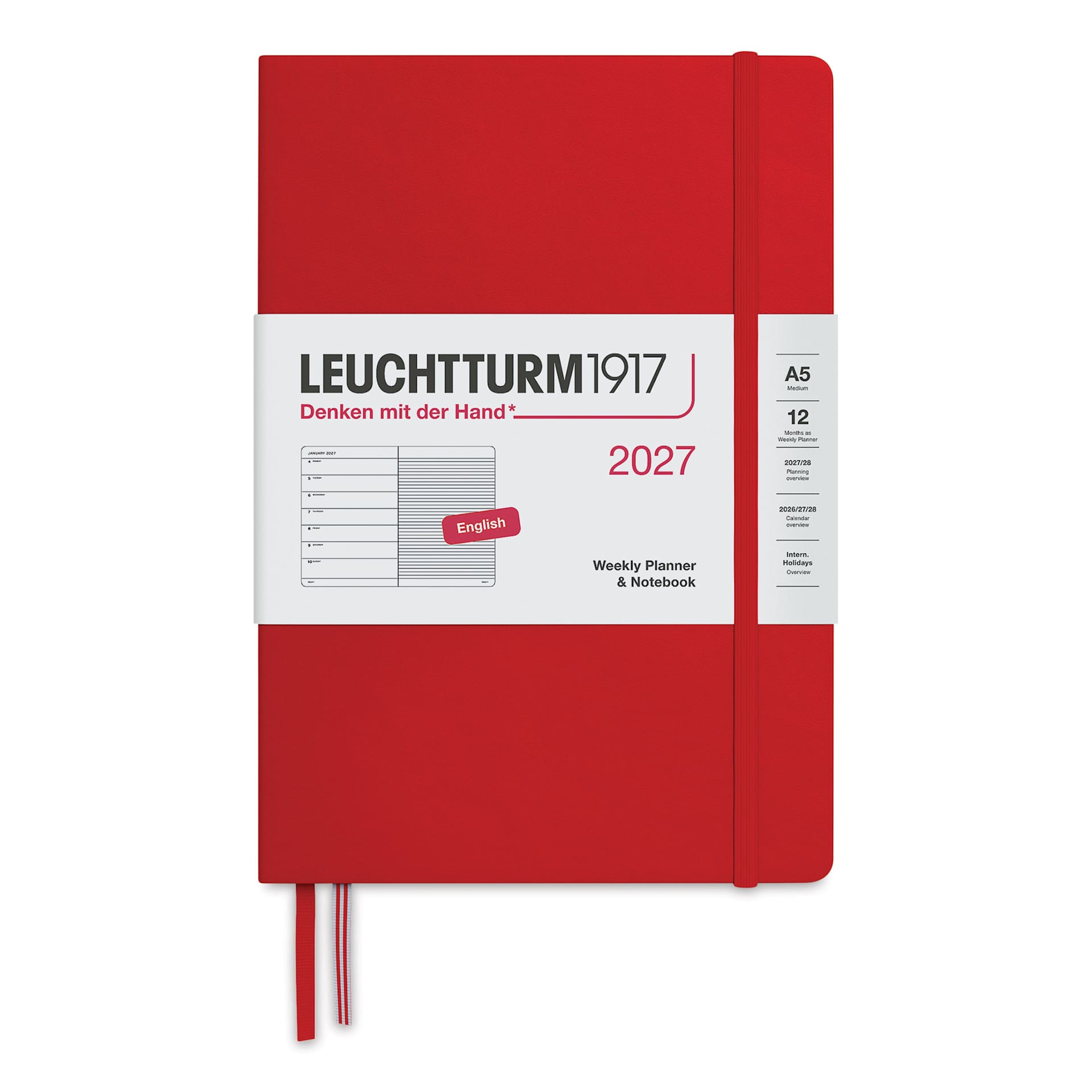 Leuchtturm1917 Weekly Planner & Notebook 2027 - 5-3/4" x 8-1/4", Cherry