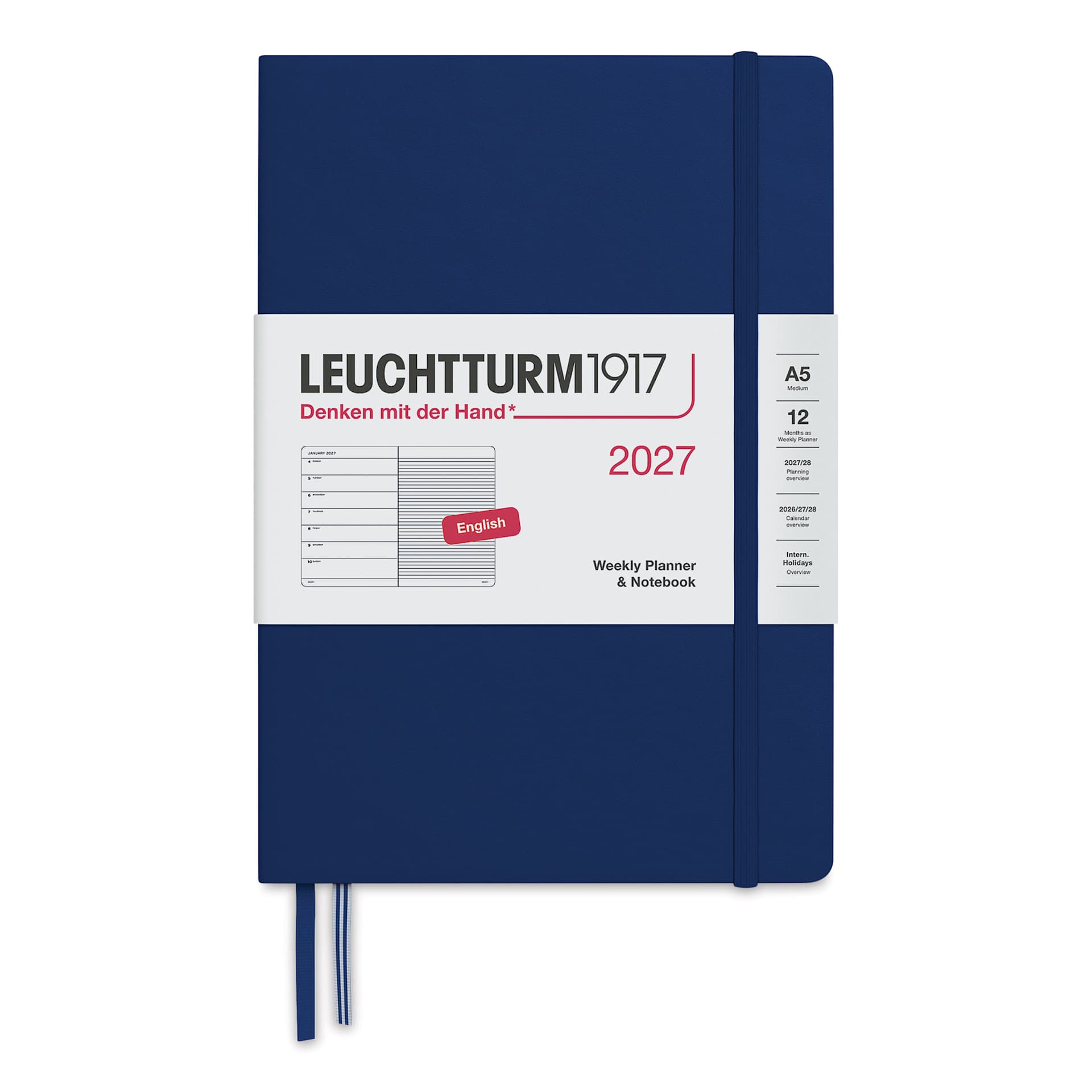 Leuchtturm1917 Weekly Planner & Notebook 2027 - 5-3/4" x 8-1/4", Navy