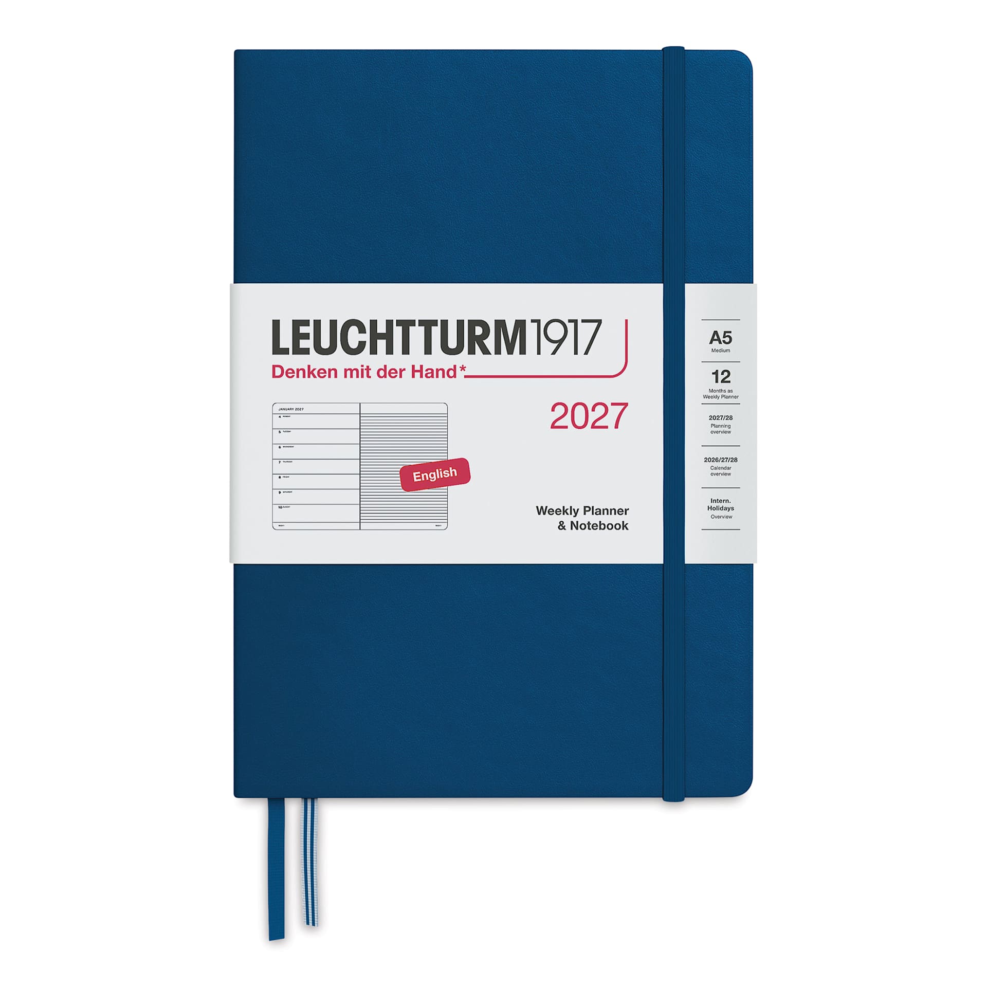 Leuchtturm1917 Weekly Planner & Notebook 2027 - 5-3/4" x 8-1/4", Indigo