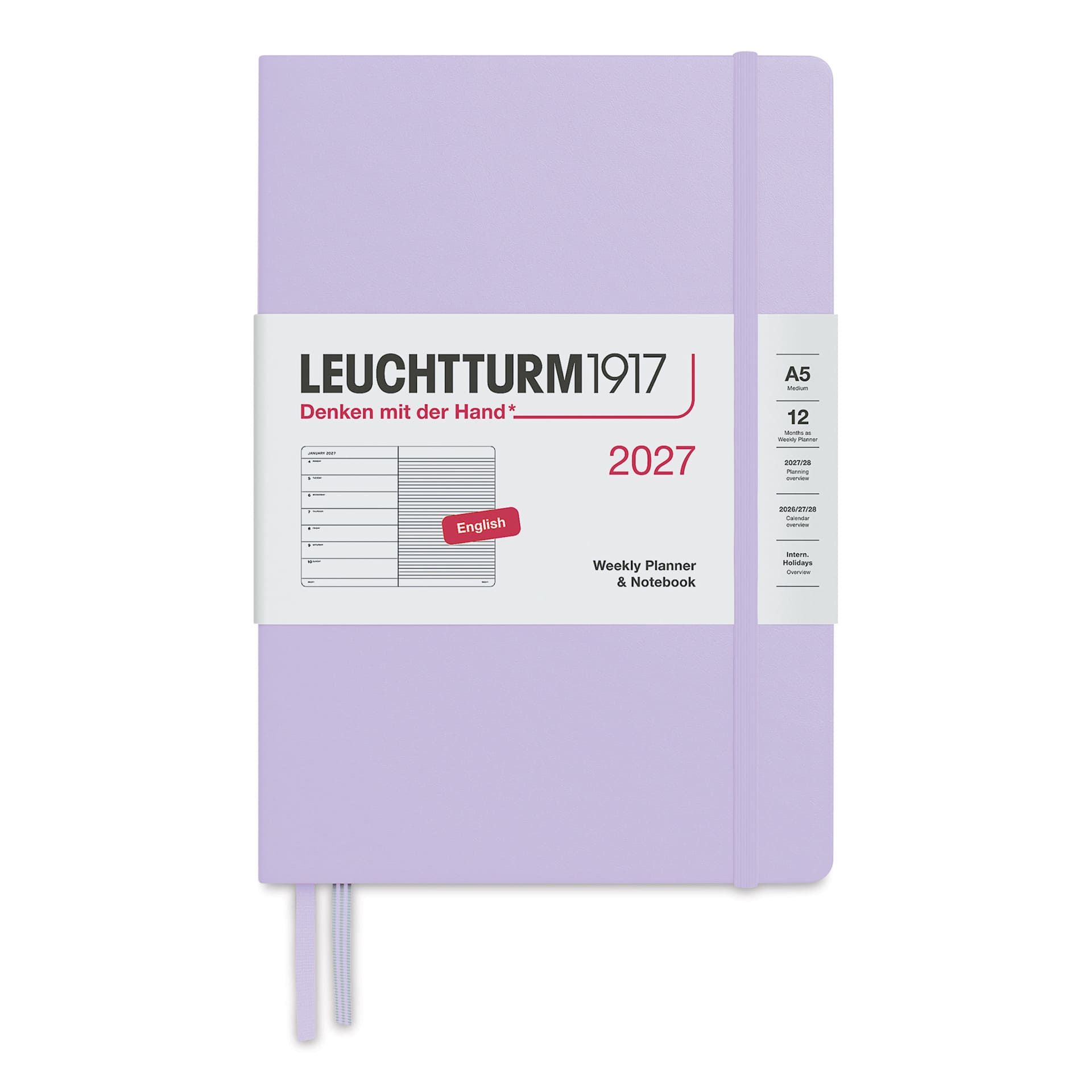 Leuchtturm1917 Weekly Planner & Notebook 2027 - 5-3/4" x 8-1/4", Lilac