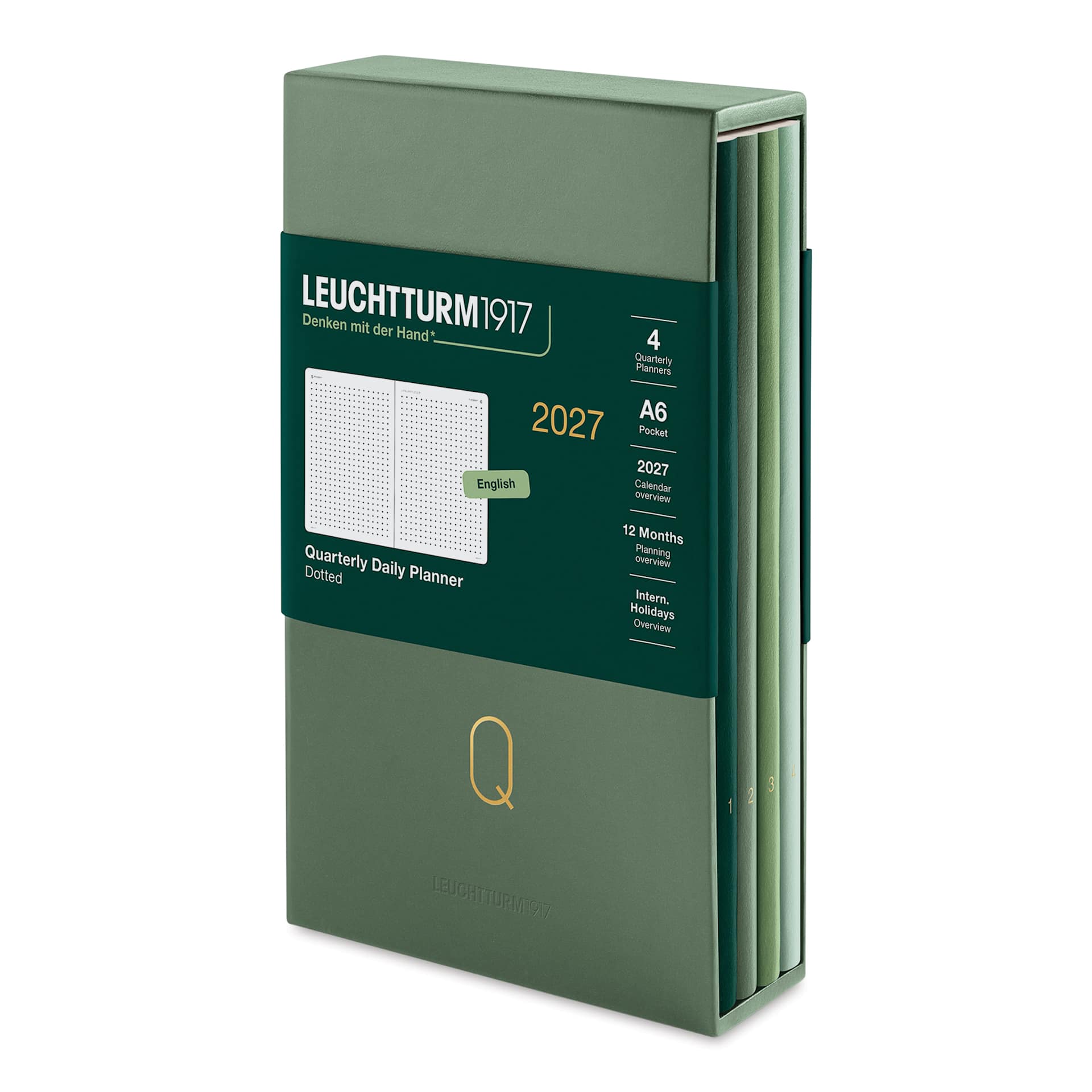 Leuchtturm1917 Quarterly Daily Planner 2027 - 3-1/2" x 6", Green, Set of 4, packaging