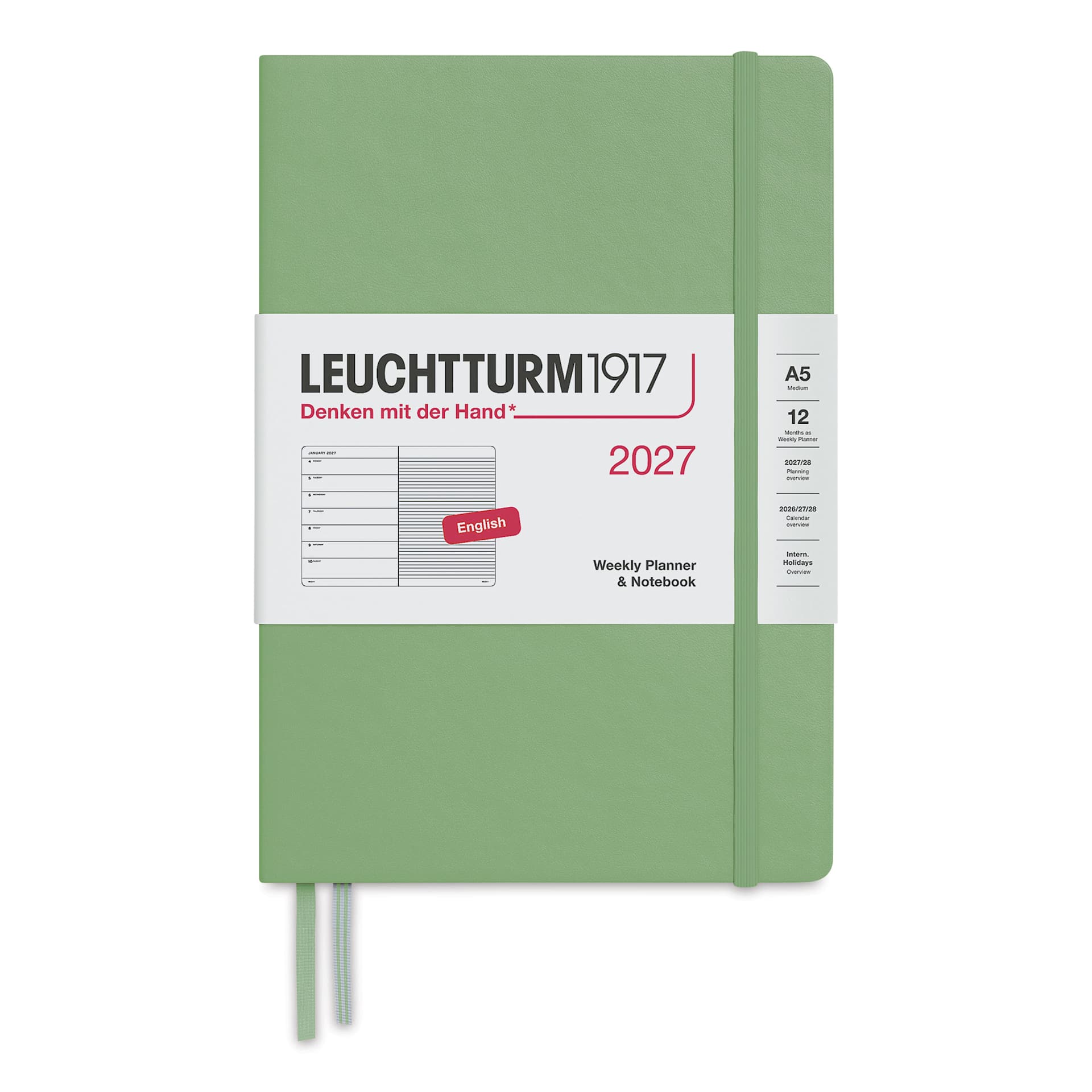 Leuchtturm1917 Weekly Planner & Notebook 2027 - 5-3/4" x 8-1/4", Sage