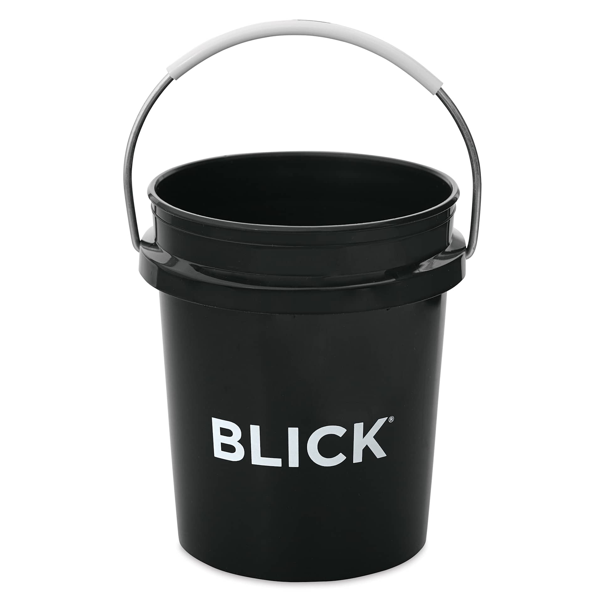 Blick Mini Bucket - Black with White Logo, 14 oz with handle above bucket