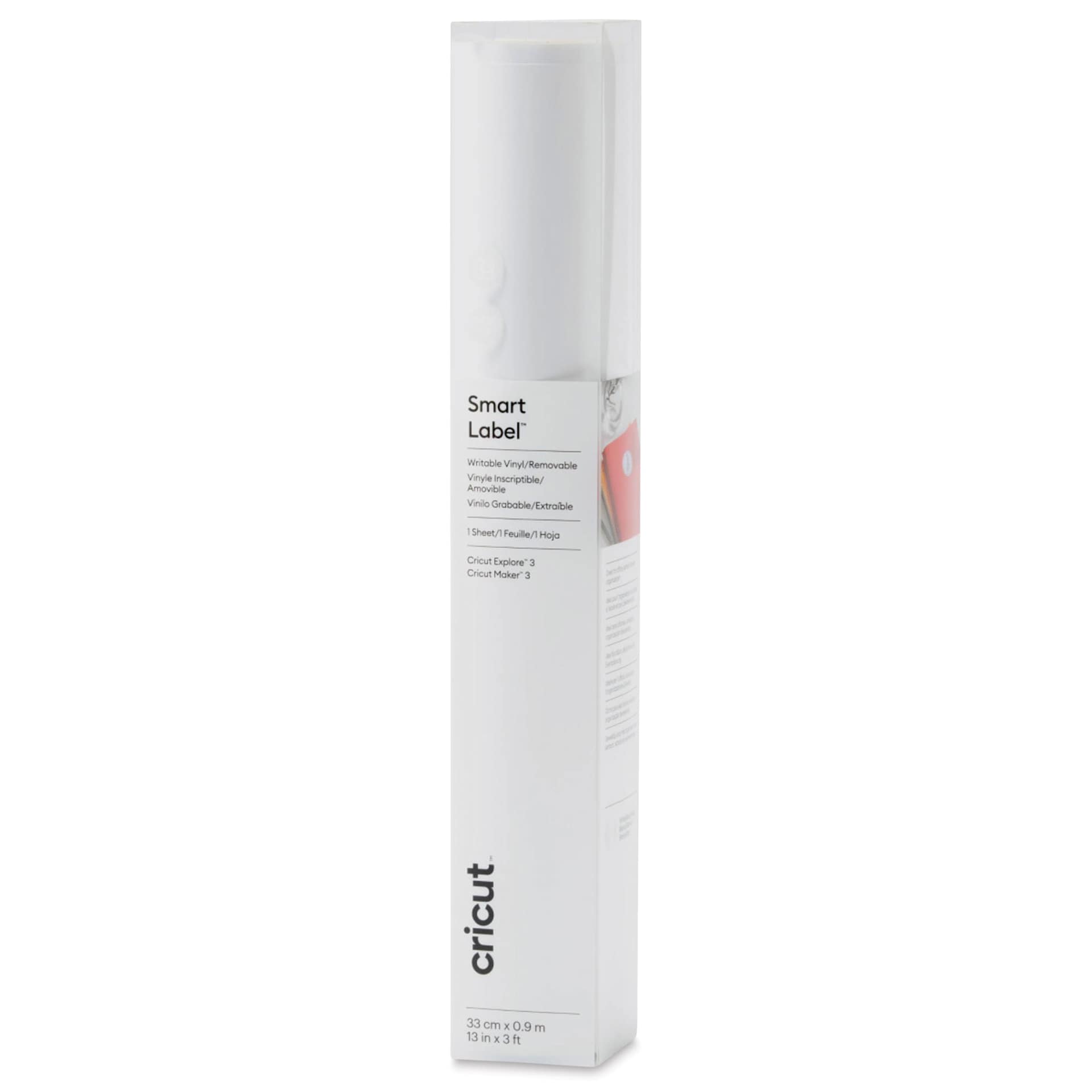 Cricut Removable Smart Label Writable Vinyl - White, 13" x 3 ft, Roll inside of the packaging