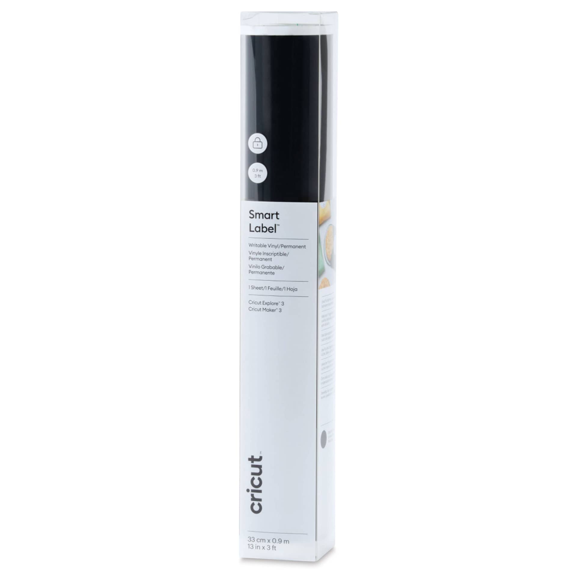 Cricut Permanent Smart Label Writable Vinyl - Black, 13" x 3 ft, Roll inside of the packaging