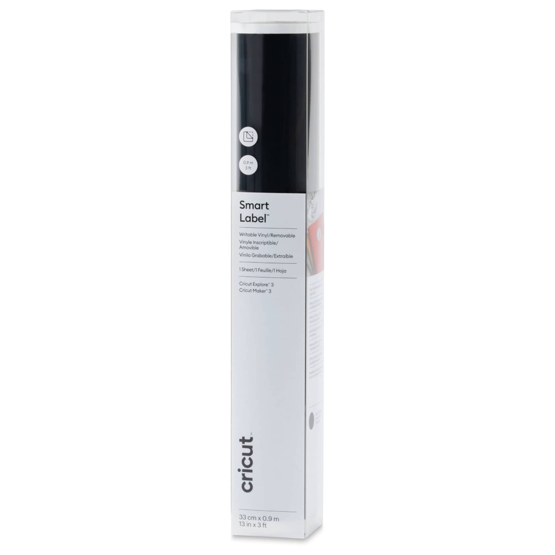 Cricut Removable Smart Label Writable Vinyl - Black, 13" x 3 ft, Roll inside of the packaging