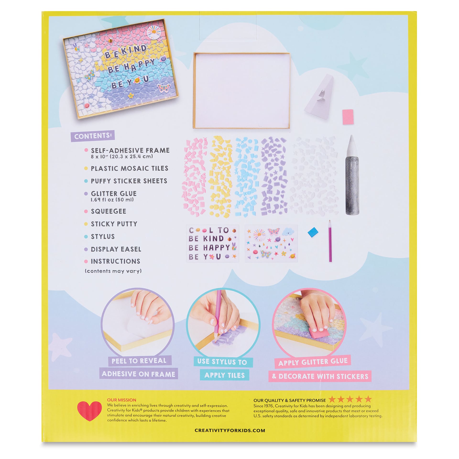 Creativity for Kids Rainbow Mosaic Kit, back of the packaging