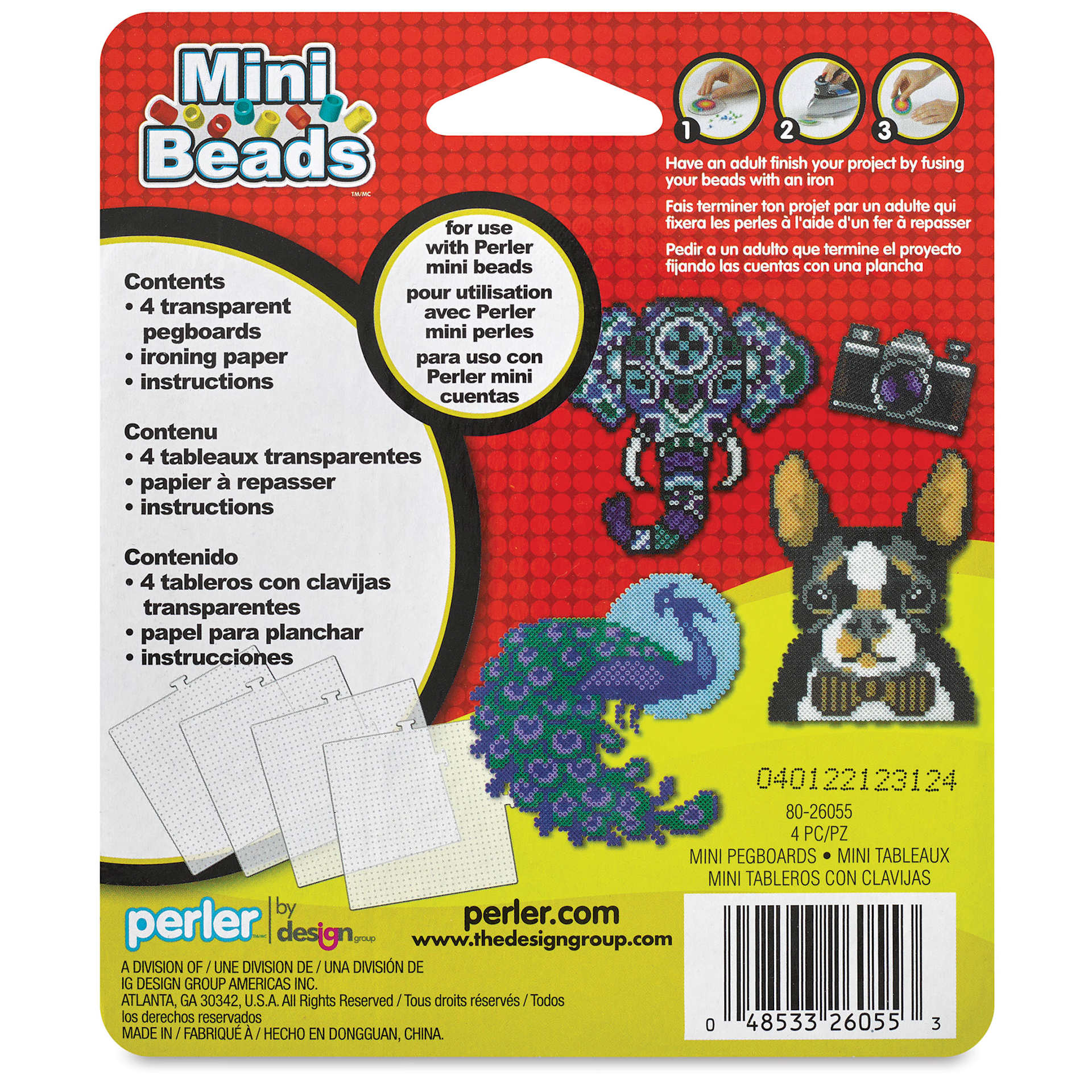 Perler Mini Beads Pegboards Set, back of the packaging