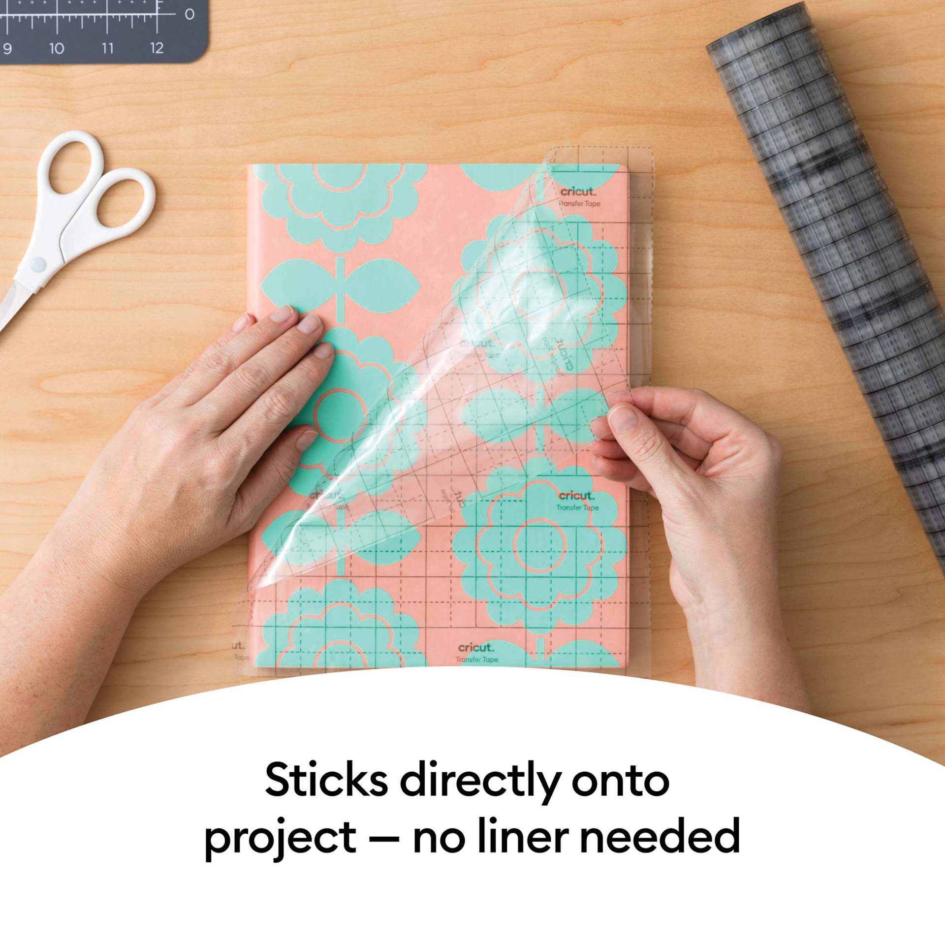 Cricut Linerless Transfer Tape, pealing of linerless tape from project