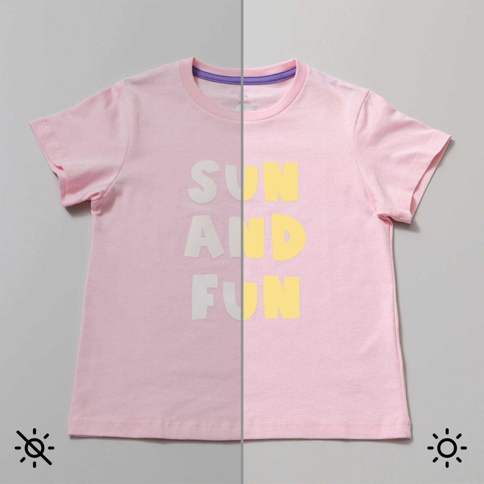 Cricut UV Color Changing Iron-On Vinyl - Yellow, words on t-shirt exposed to UV light