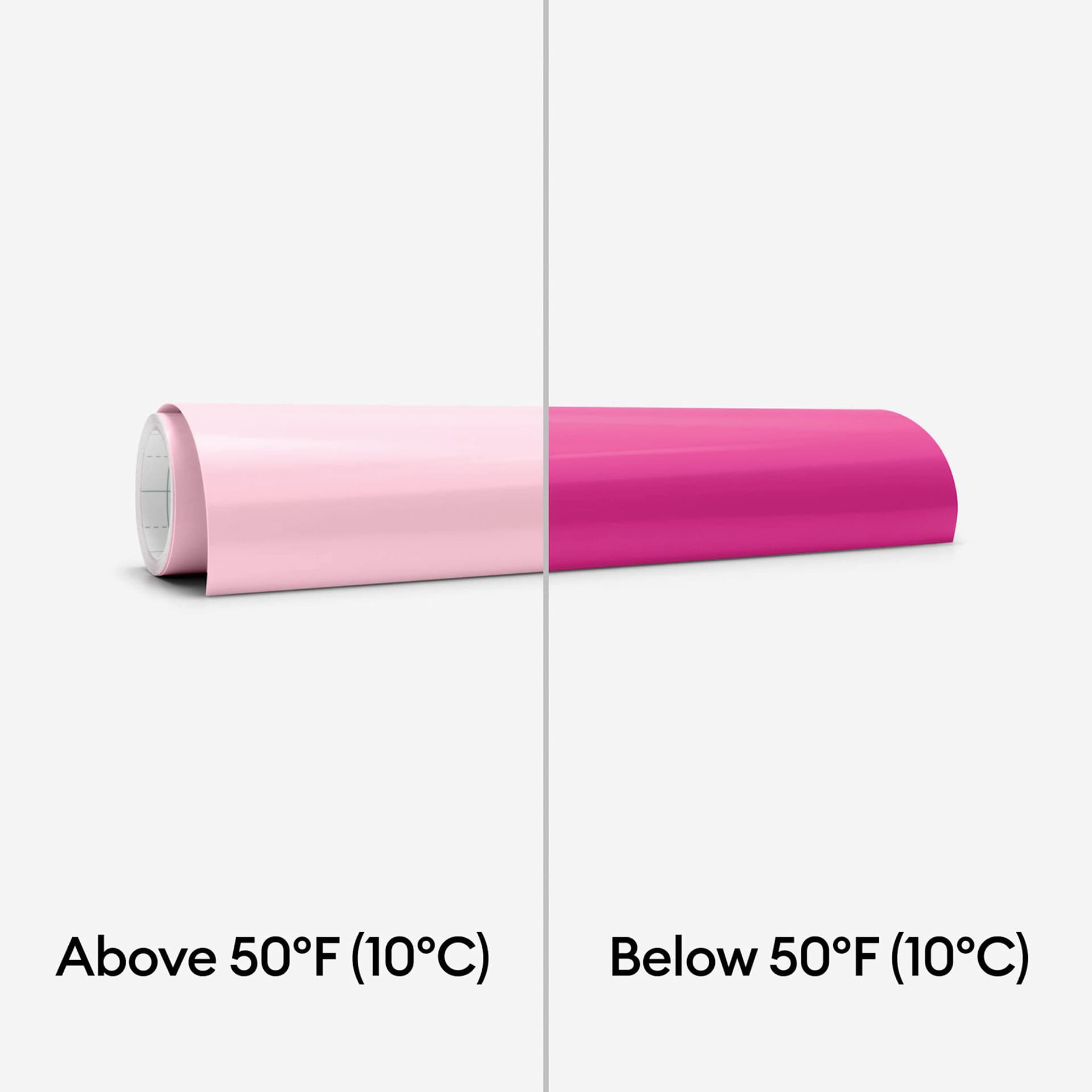 Cricut Cold Color-Changing Permanent Vinyl - Pink/Magenta, 12" x 24" demonstrating color change, roll
