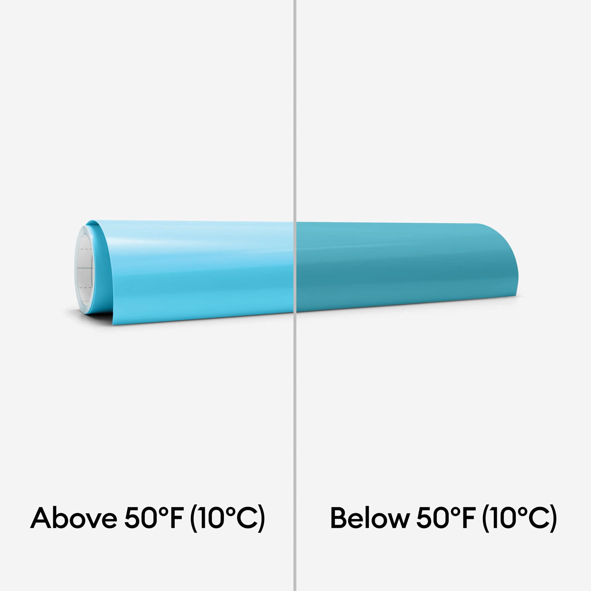 Cricut Cold Color-Changing Permanent Vinyl - Blue/Turquoise, 12" x 24" demonstrating color change, roll